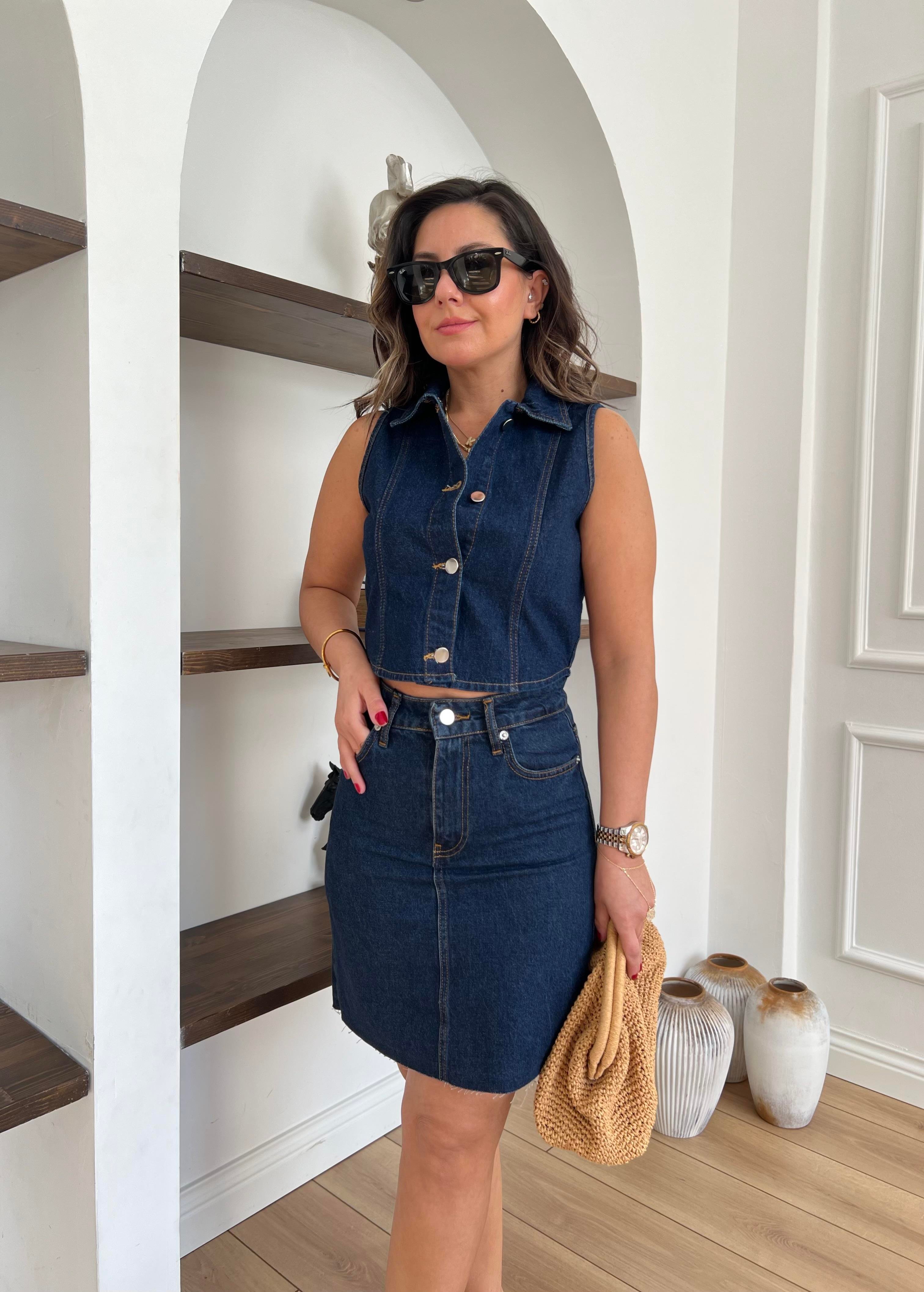 Lacivert Denim Bluz