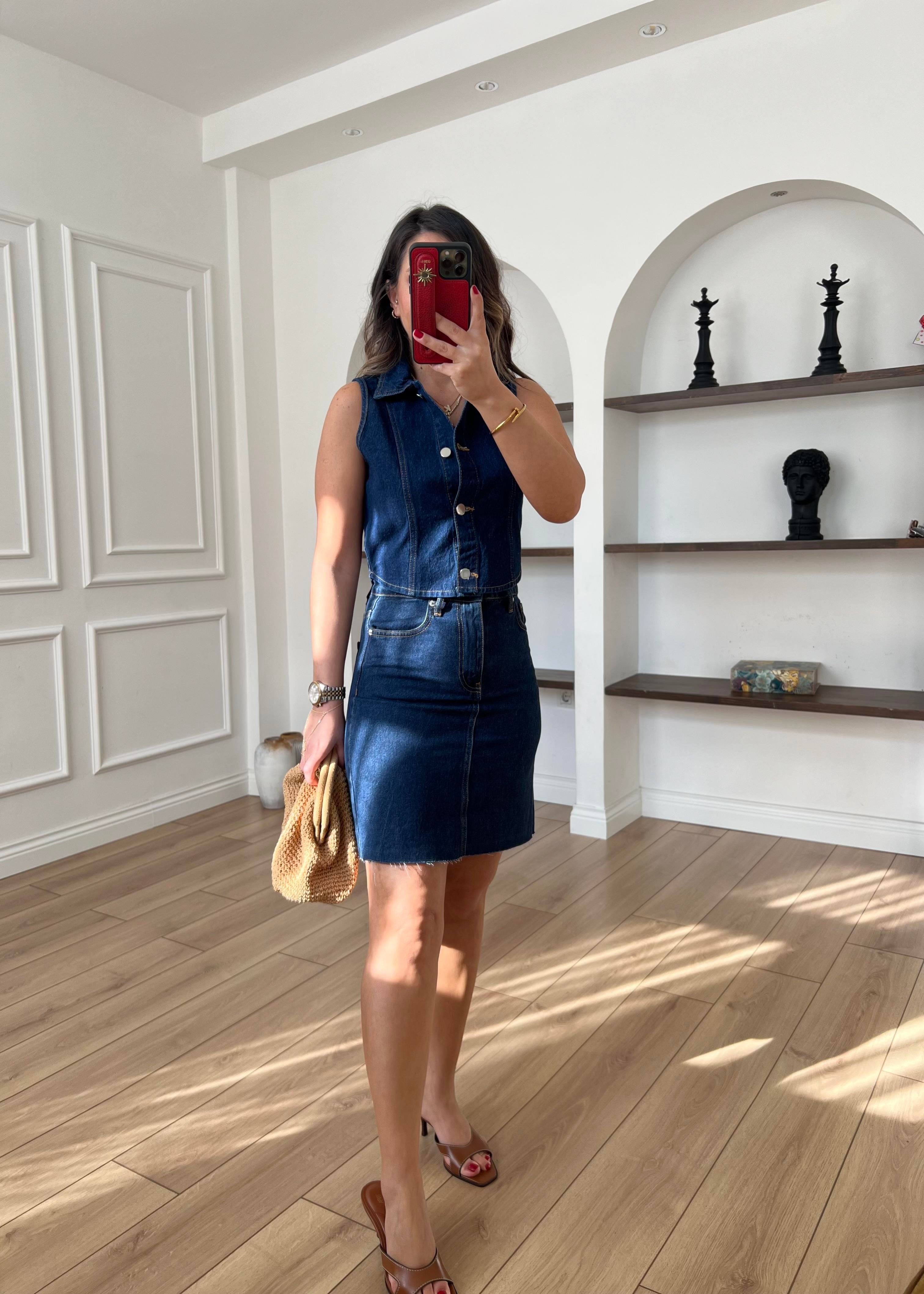 Lacivert Denim Etek