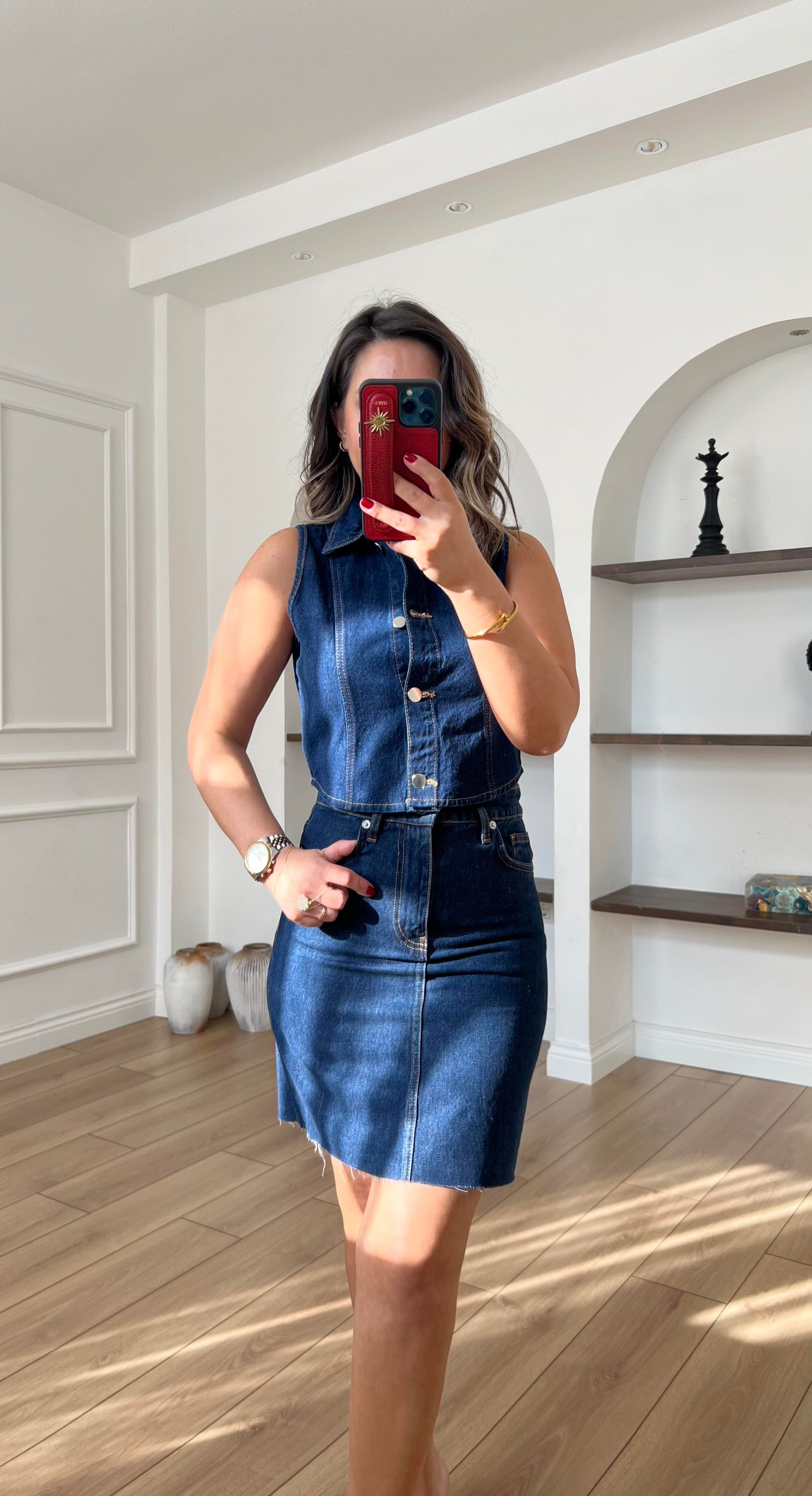 Lacivert Denim Etek