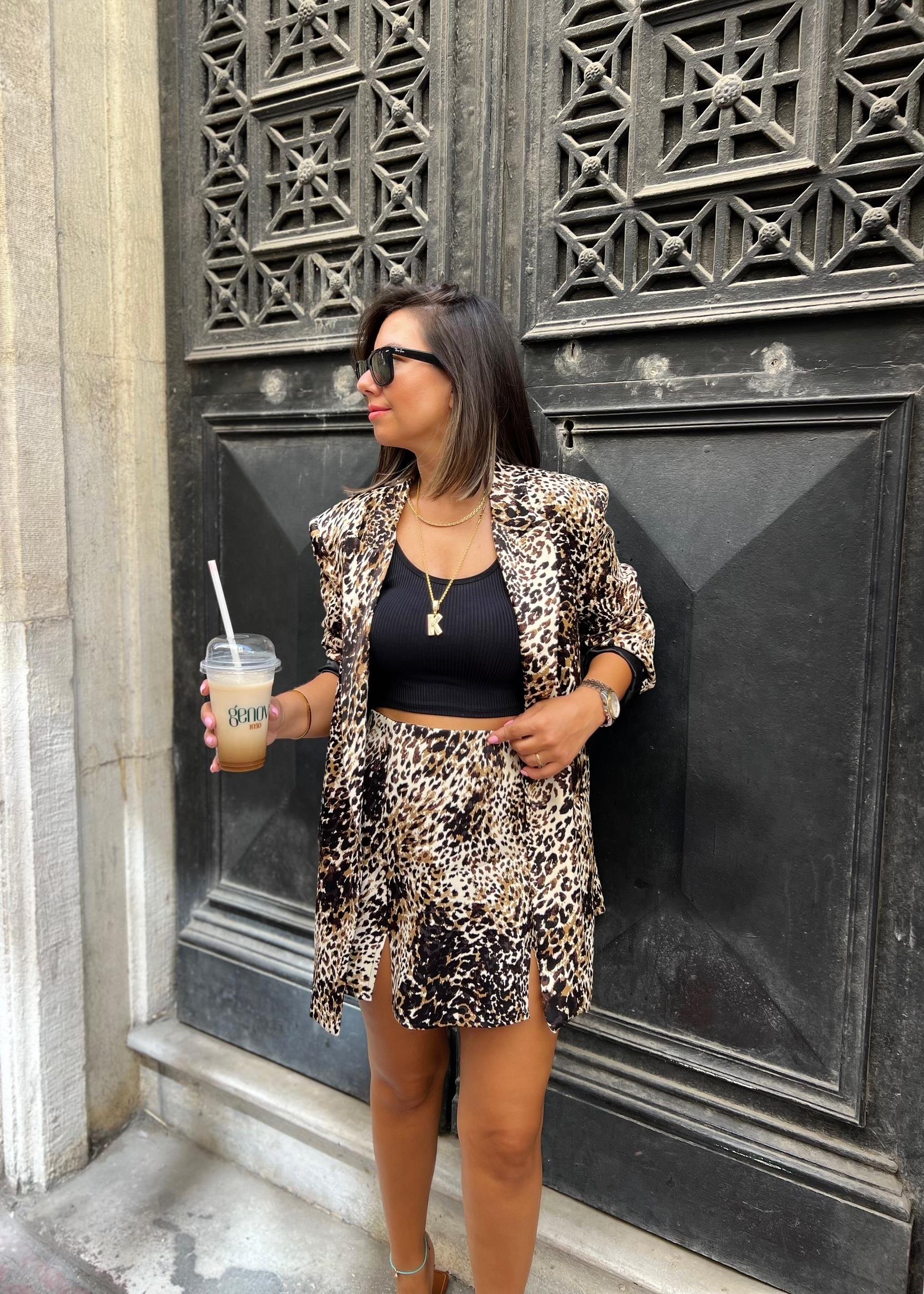 Leopar Desenli Blazer Ceket