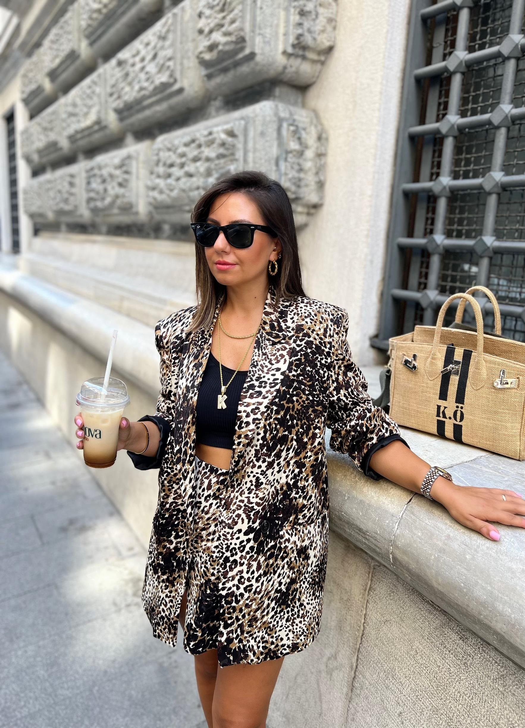 Leopar Desenli Blazer Ceket