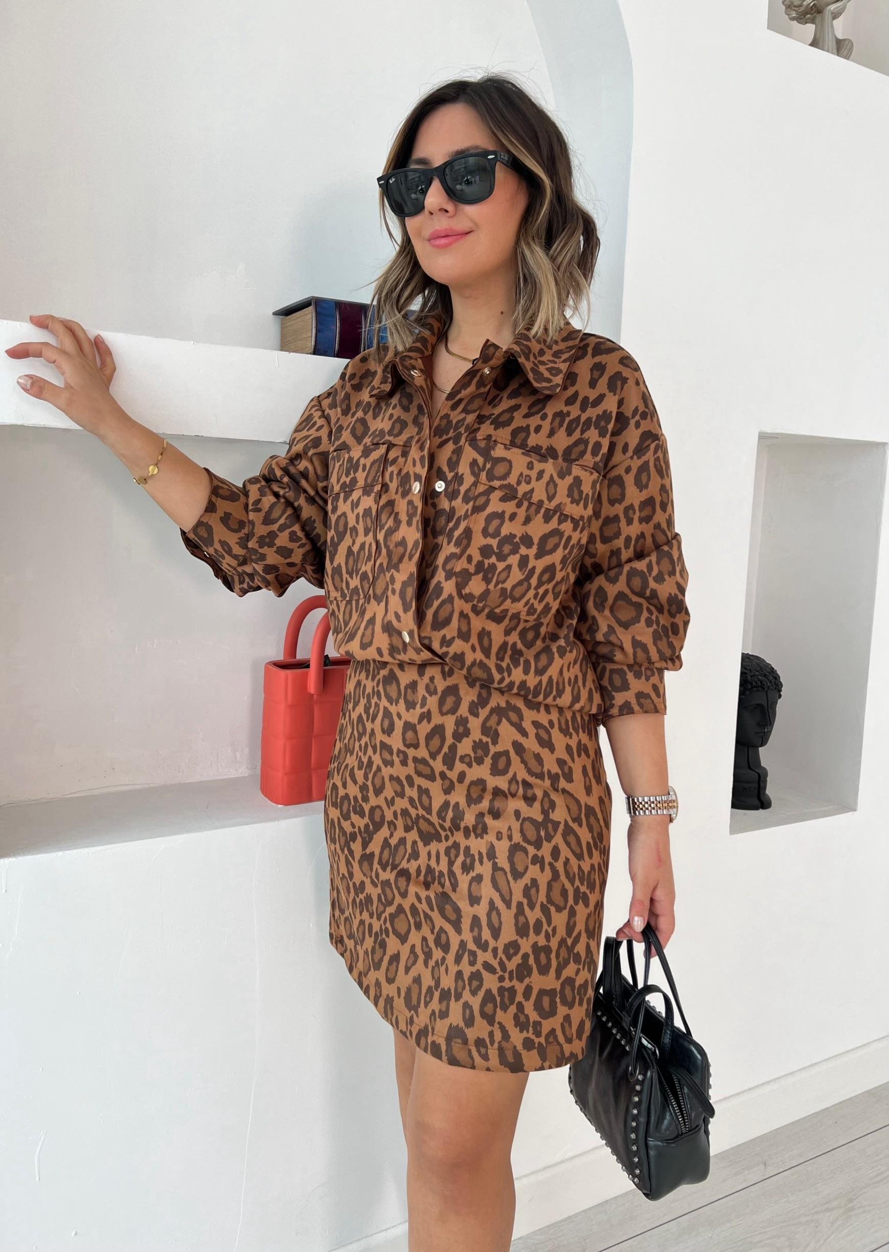 Leopar Desenli Kahve Süet Takım