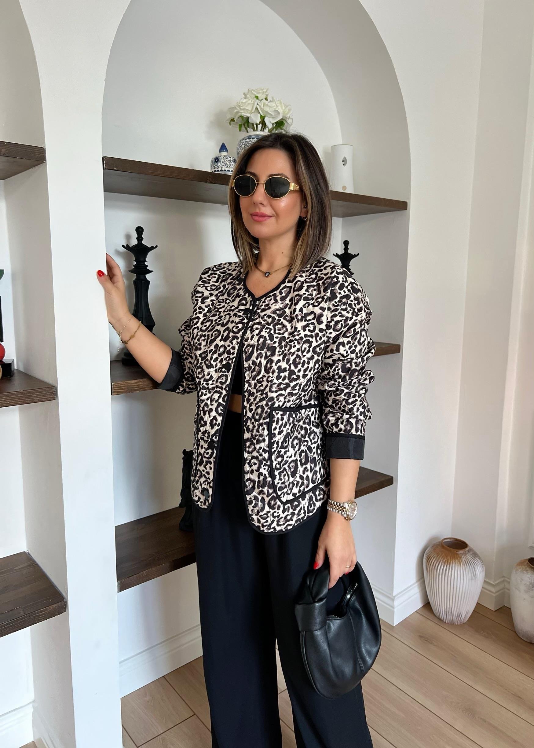Leopar Desenli Kapitone Ceket