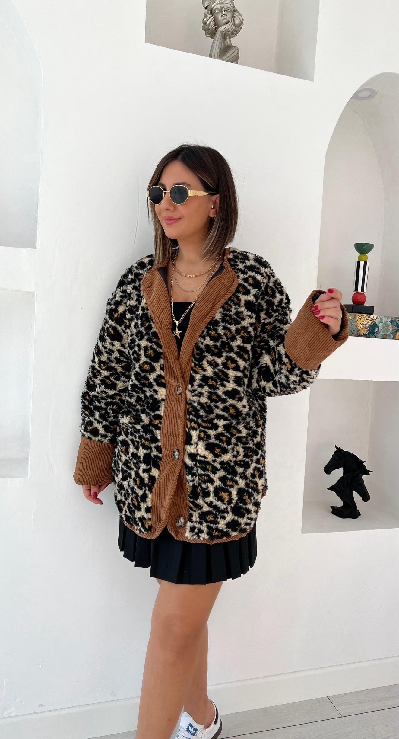 Leopar Desenli Peluş Mont