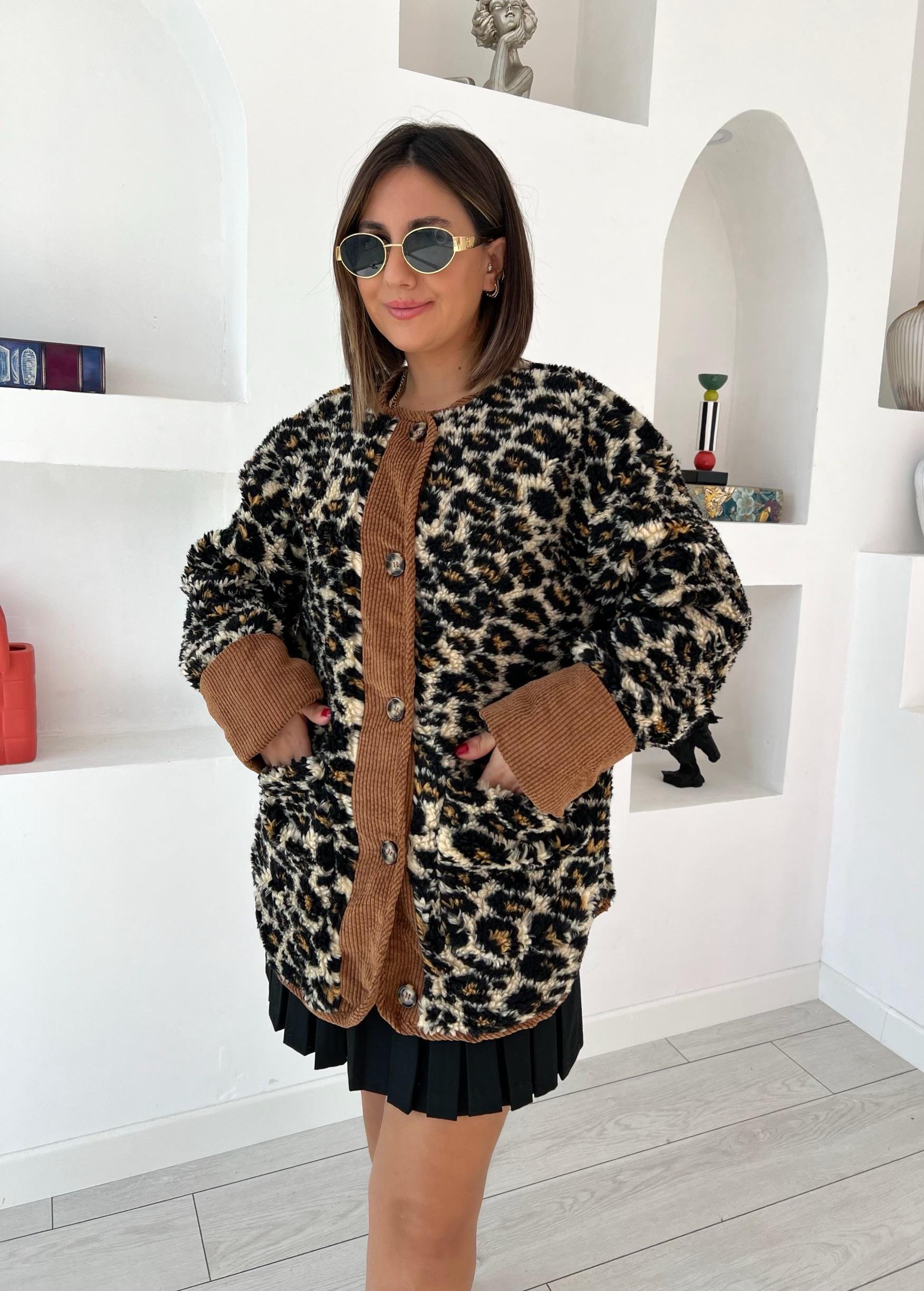 Leopar Desenli Peluş Mont