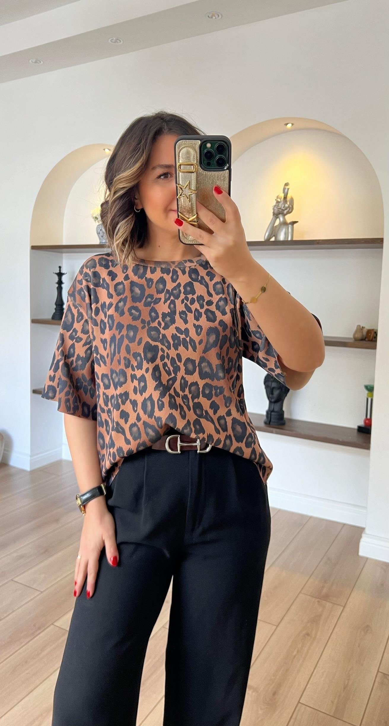 Leopar Desenli Triko Bluz