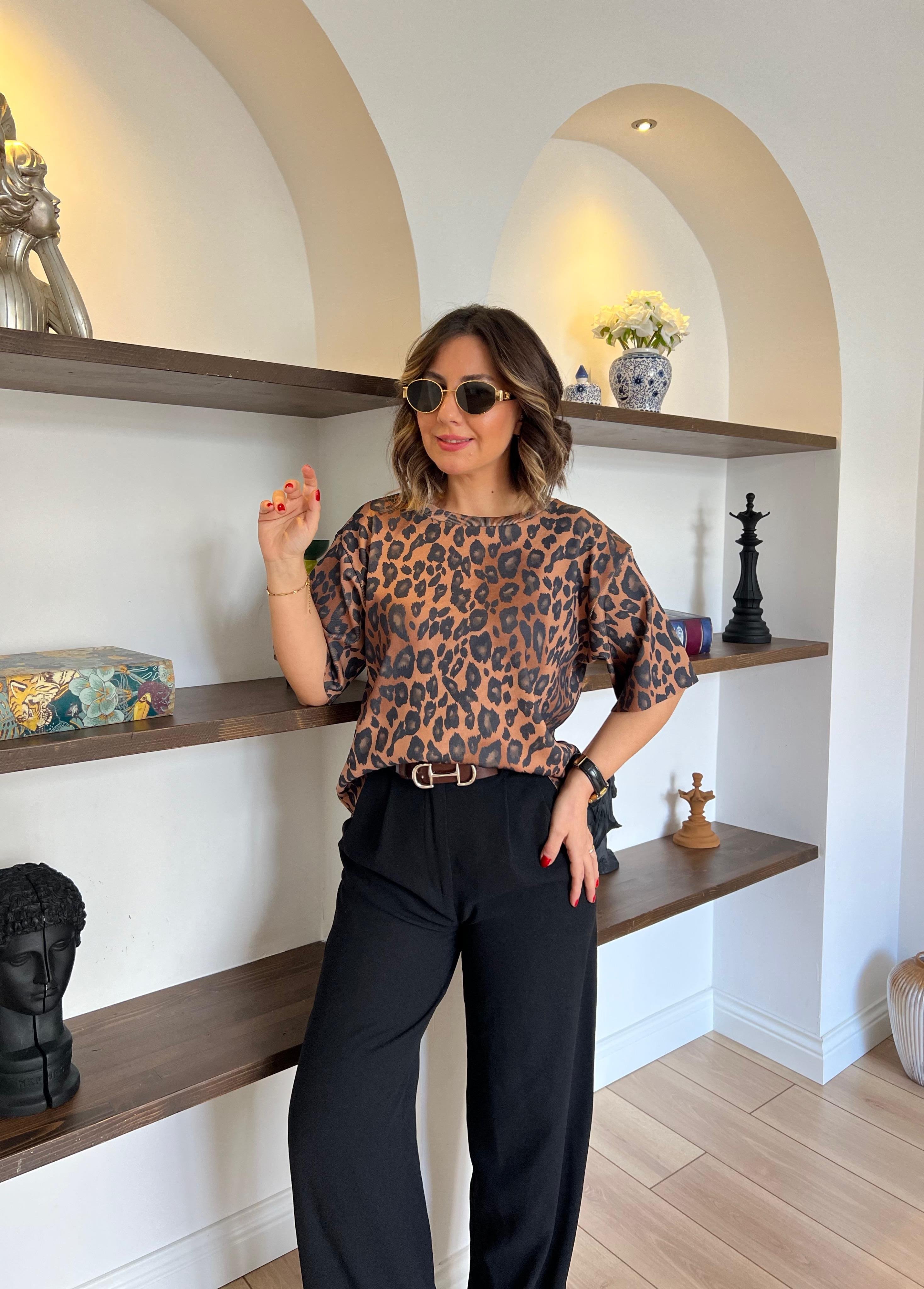 Leopar Desenli Triko Bluz