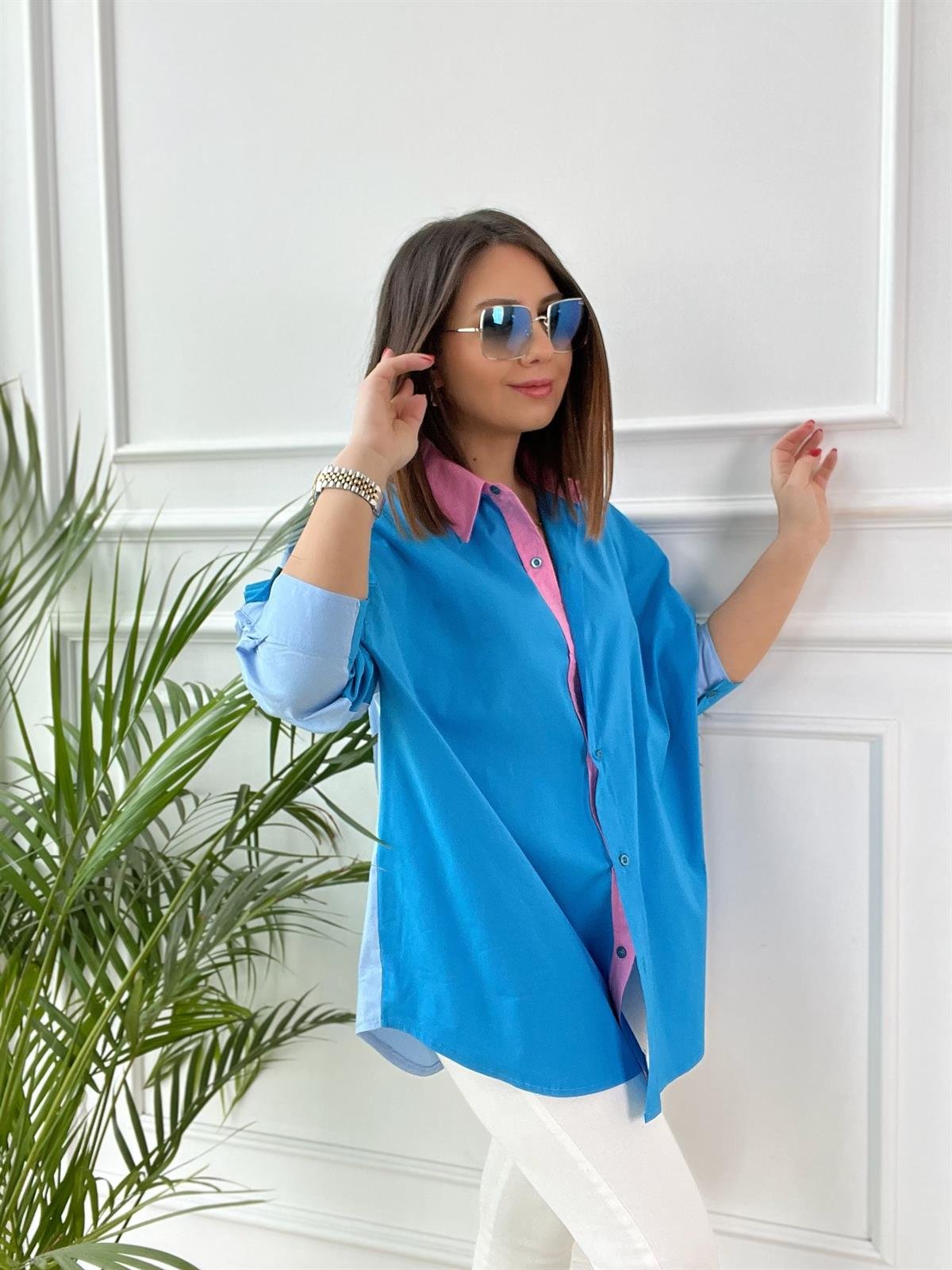 Marka Model Mavi Kolu Düğmeli Gömlek