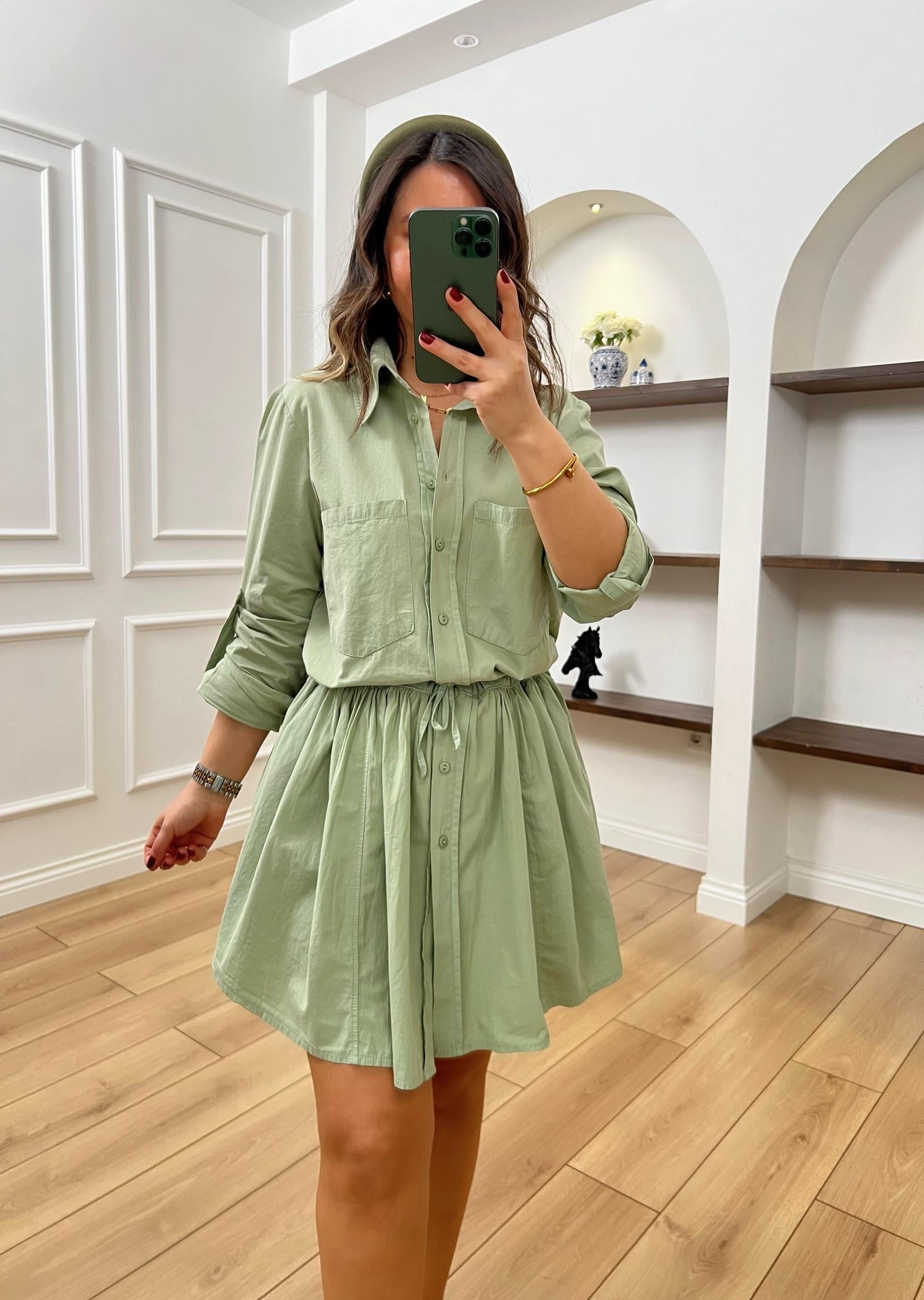 Mint Yeşili Tensel Şortlu Elbise