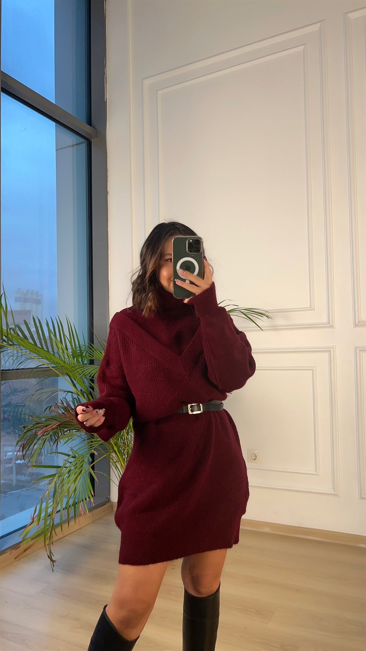 Mng Bordo Triko Elbise