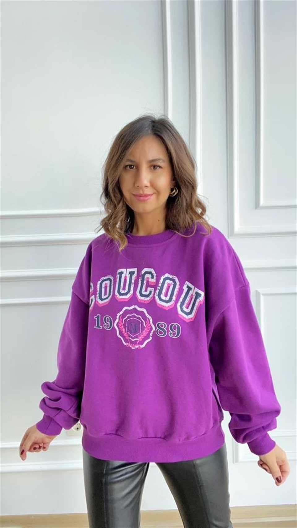 Mor Önü Baskılı Sweatshirt