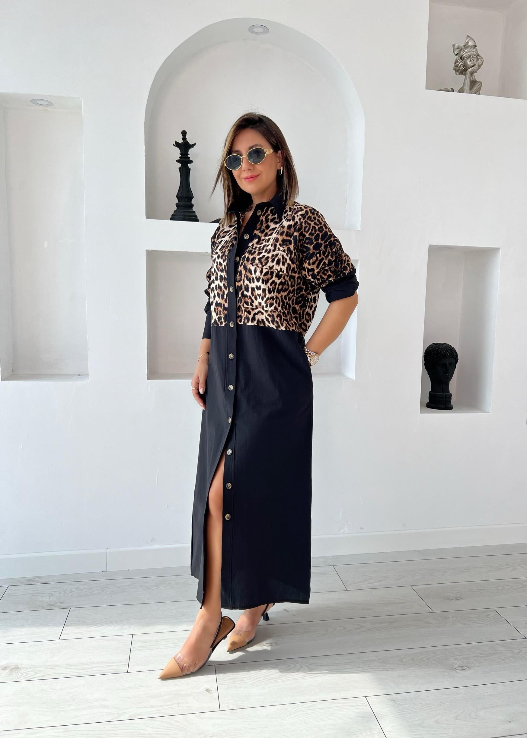 Ms Leopar Desenli Gömlek Elbise