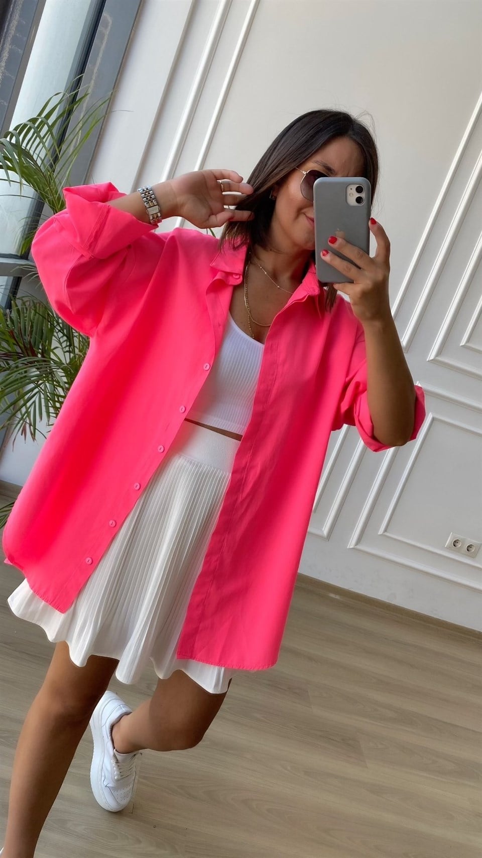 Neon Pembe Oversize Gömlek