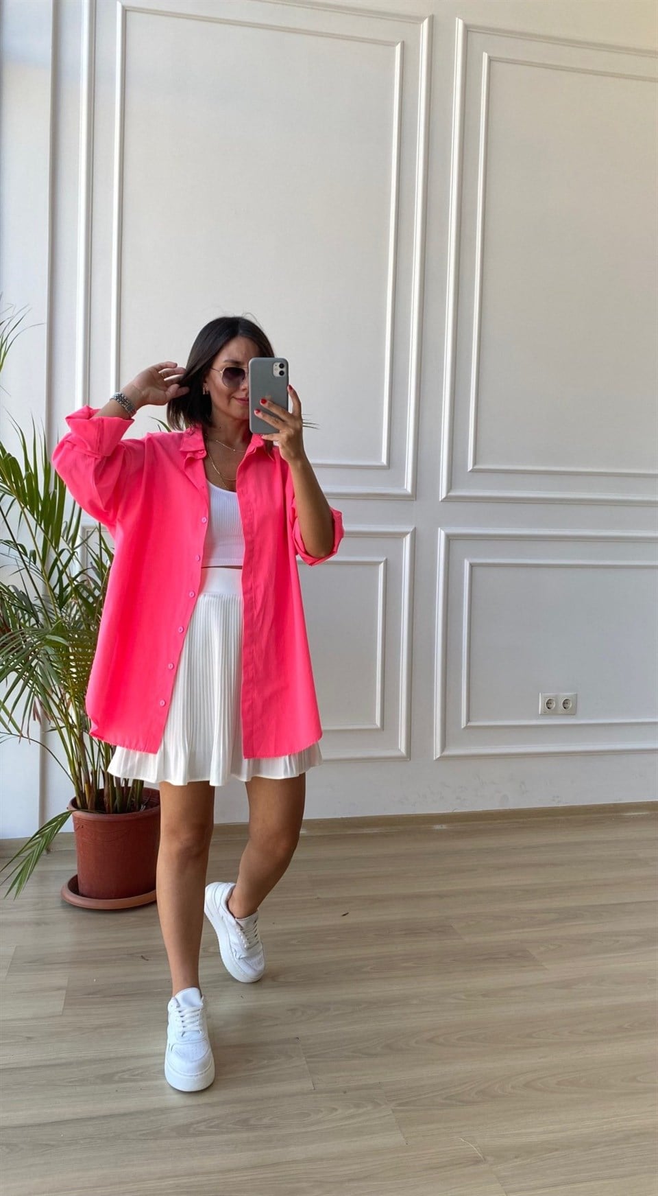 Neon Pembe Oversize Gömlek