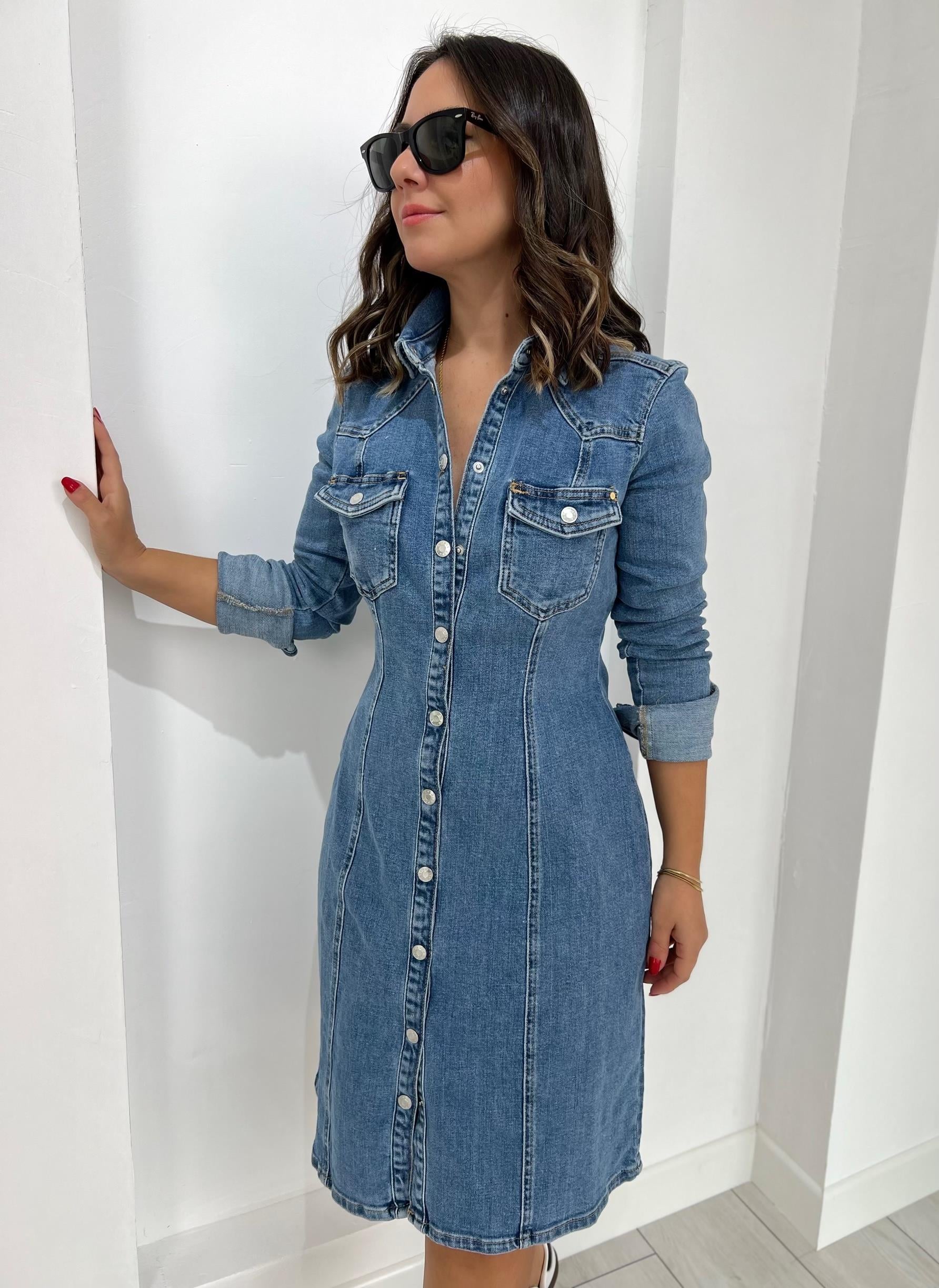 Önü Çıtçıtlı Jean Elbise
