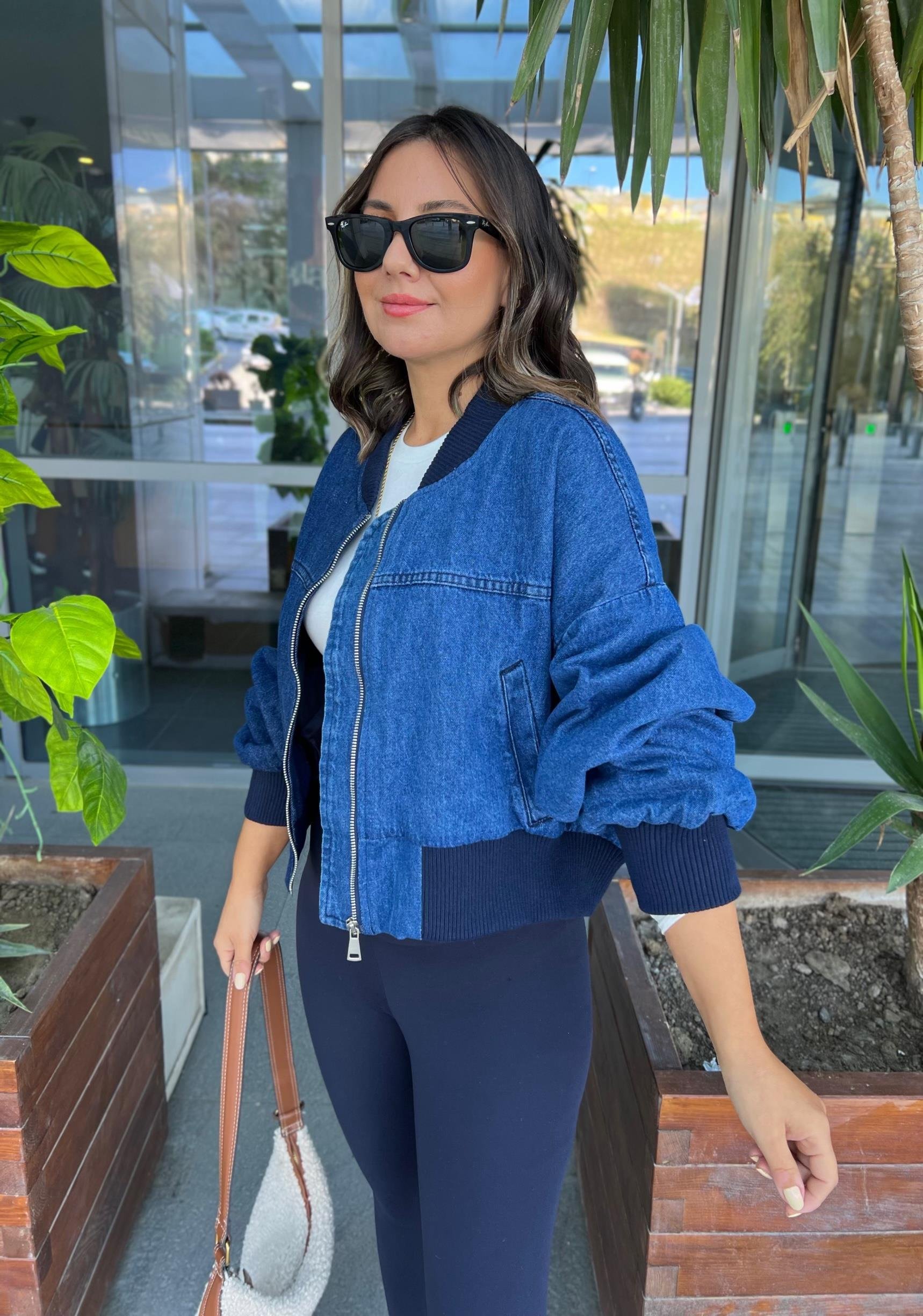 Oversize Kalıp Bomber Jean Ceket