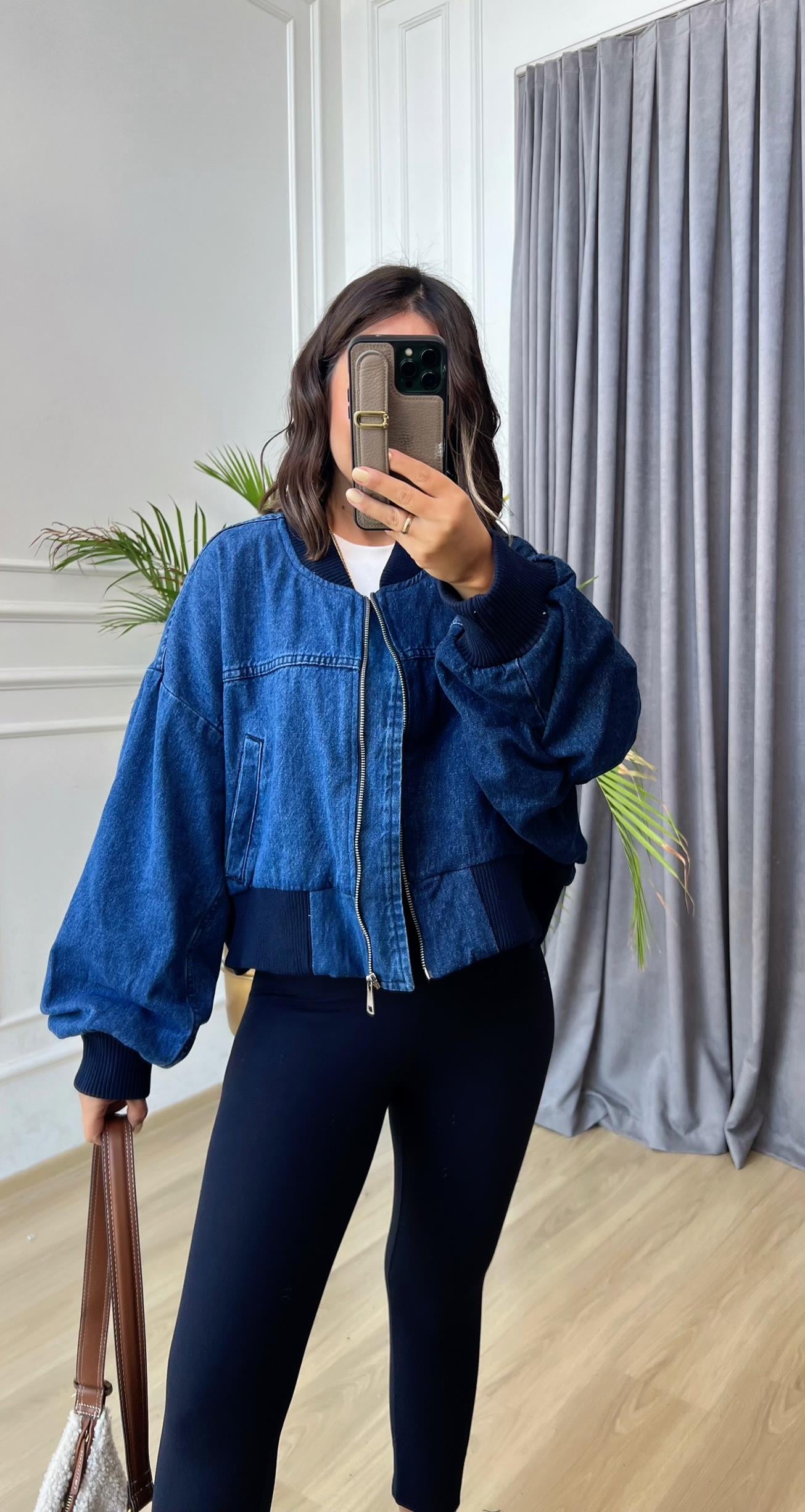 Oversize Kalıp Bomber Jean Ceket