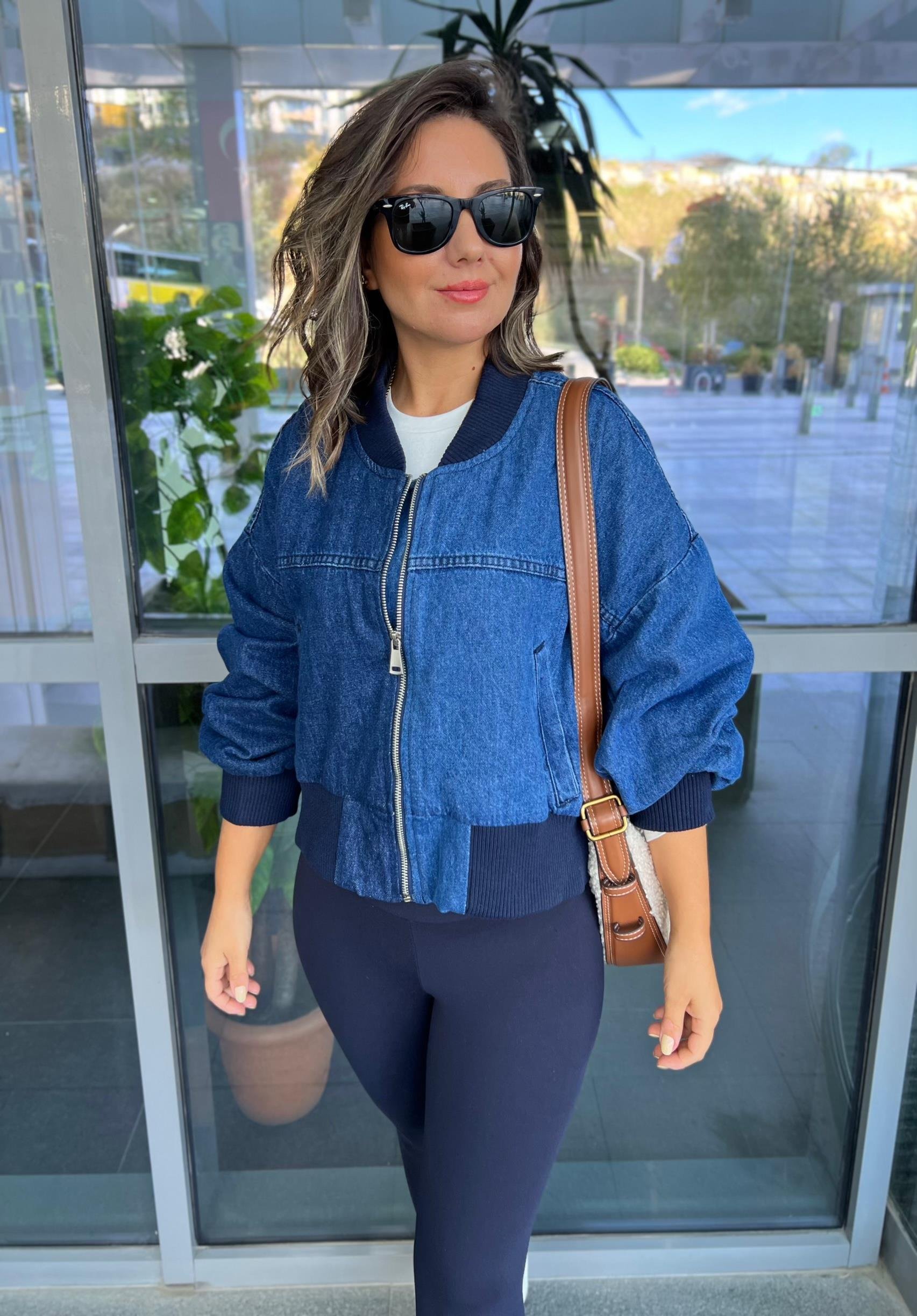 Oversize Kalıp Bomber Jean Ceket
