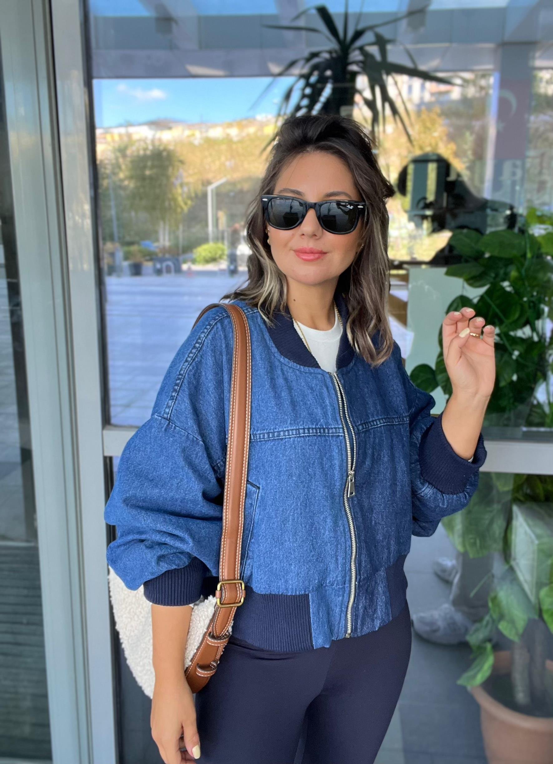 Oversize Kalıp Bomber Jean Ceket
