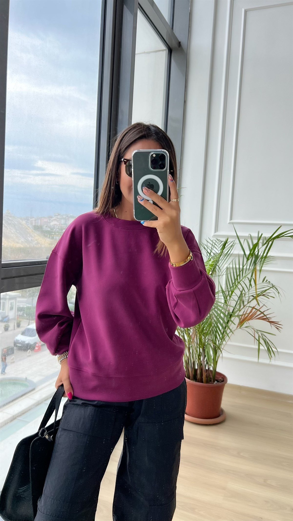 Oyş Kumaş Mürdüm Renk Sweat
