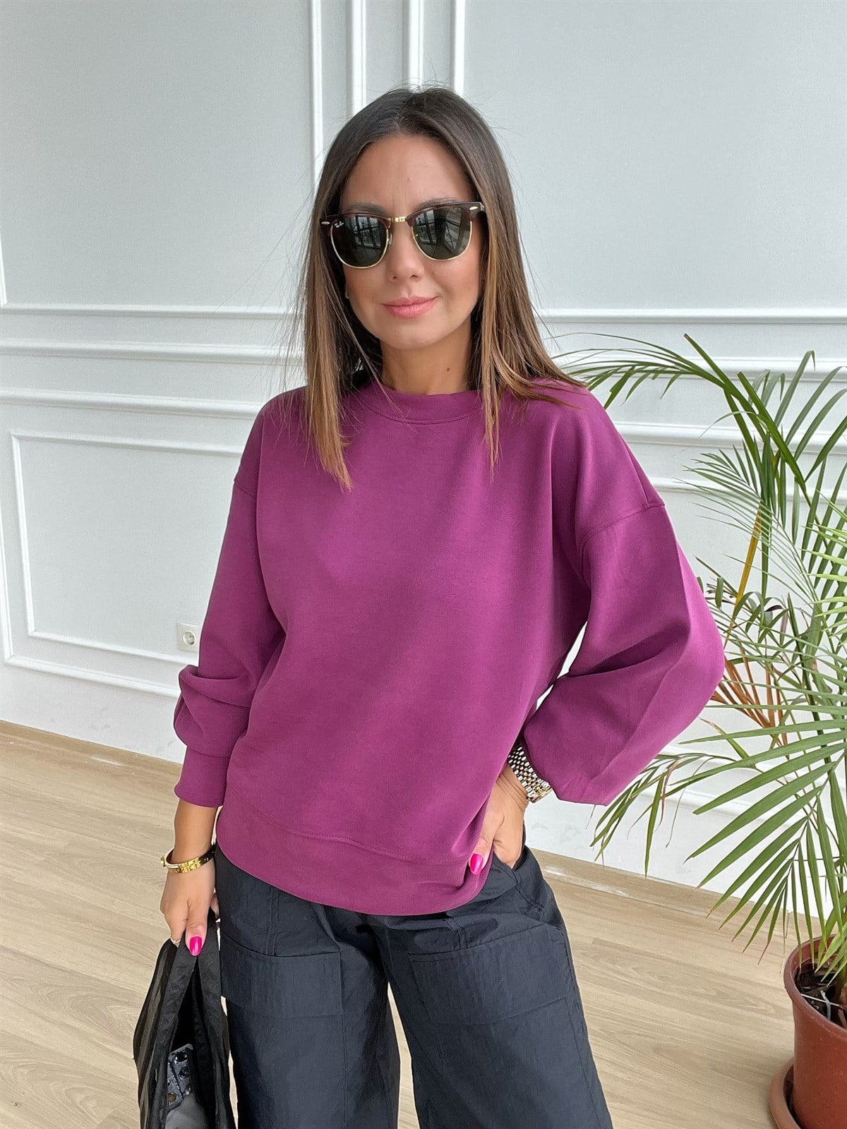 Oyş Kumaş Mürdüm Renk Sweat
