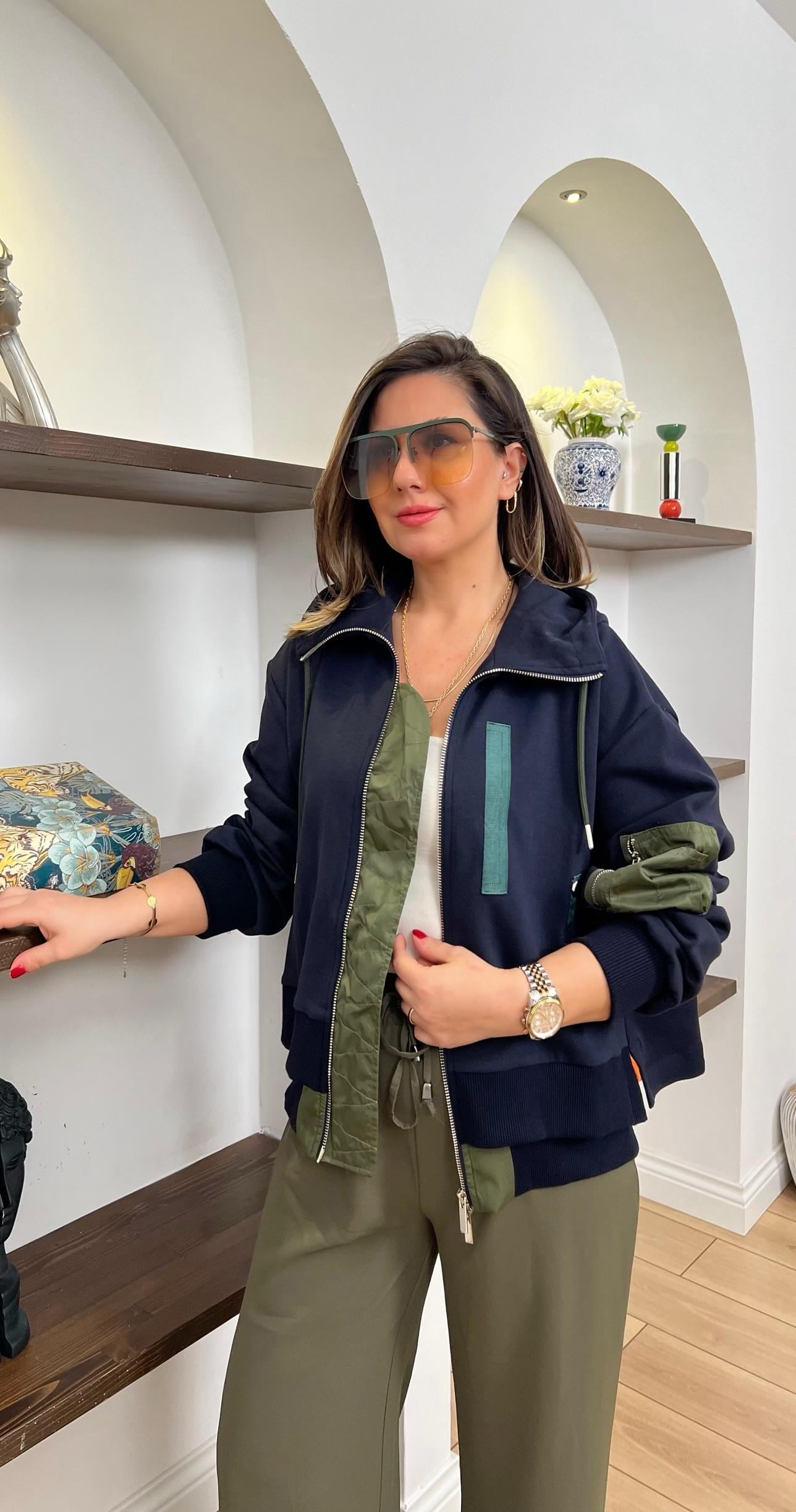 Paraşüt Deyatlı Kapişonlu Lacivert Ceket