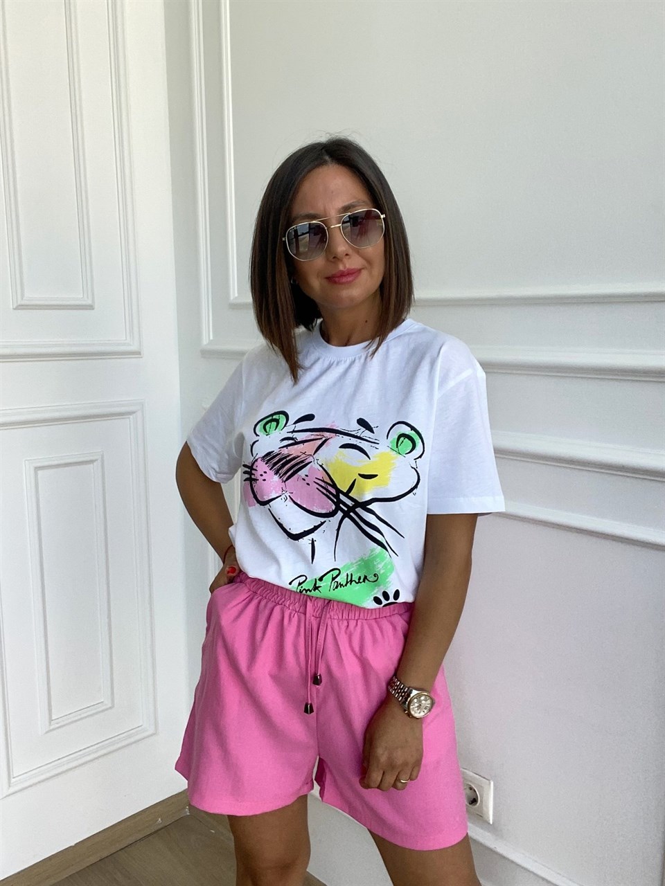 Pembe Beli Lastikli Şort
