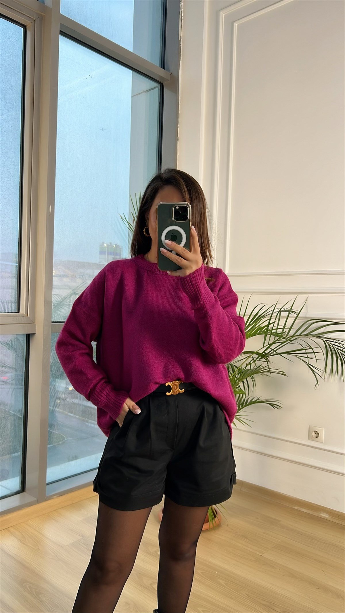 Pembe Bisiklet Yaka Kazak