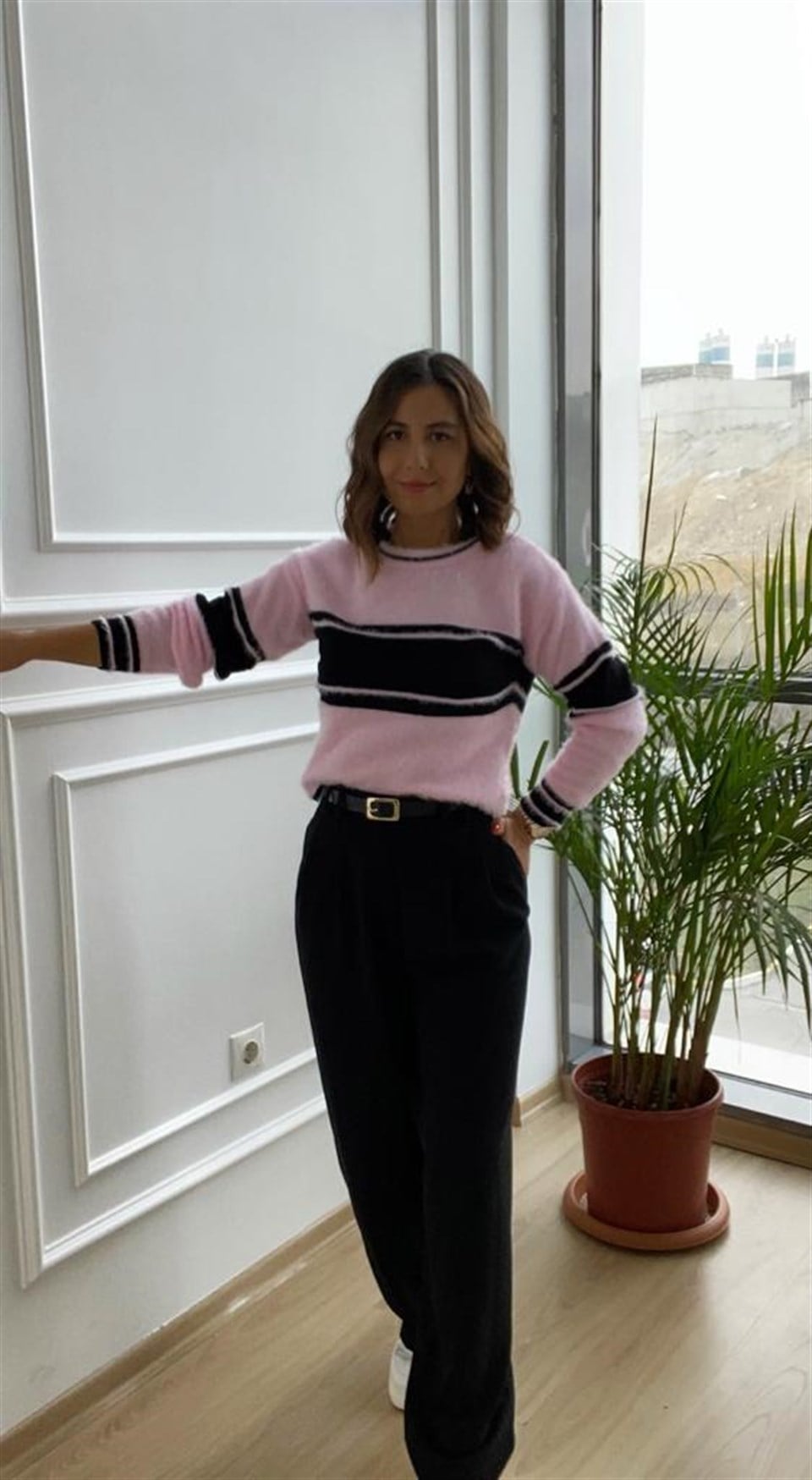 Pembe Çizgili Frower Kazak