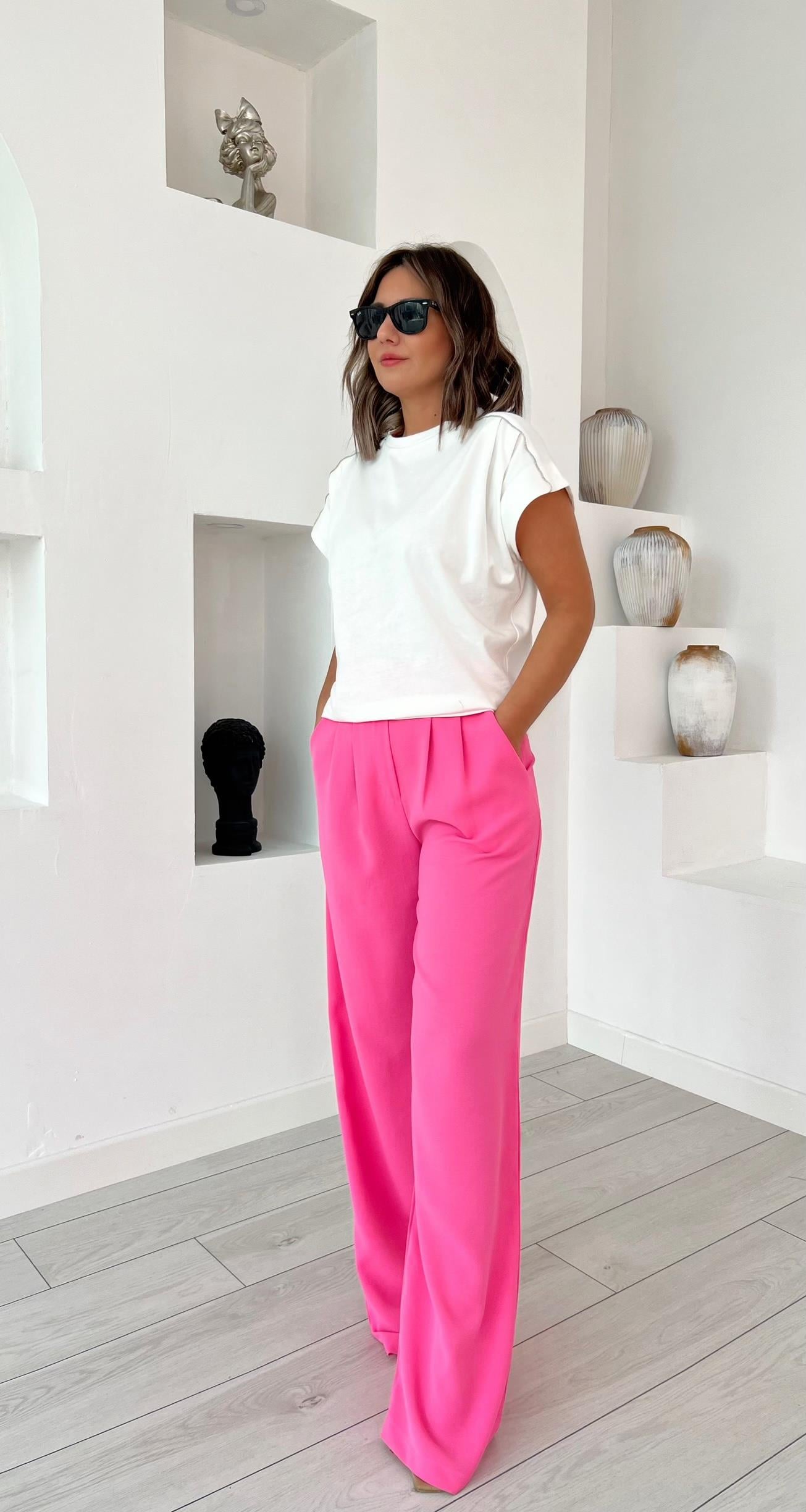 Pembe Crep Kumaş  Pantolon