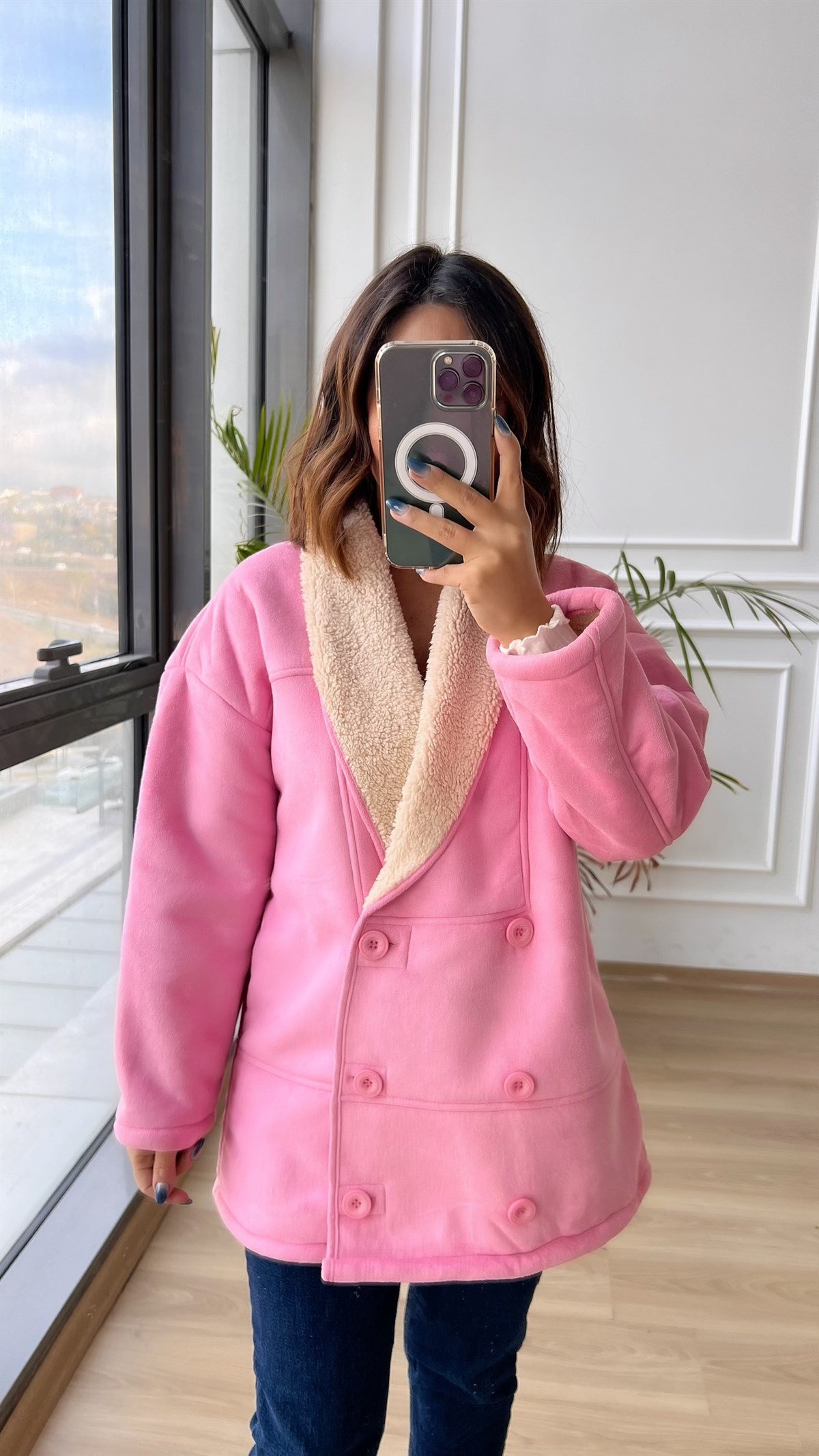 Pembe İçi Yünlü Ceket
