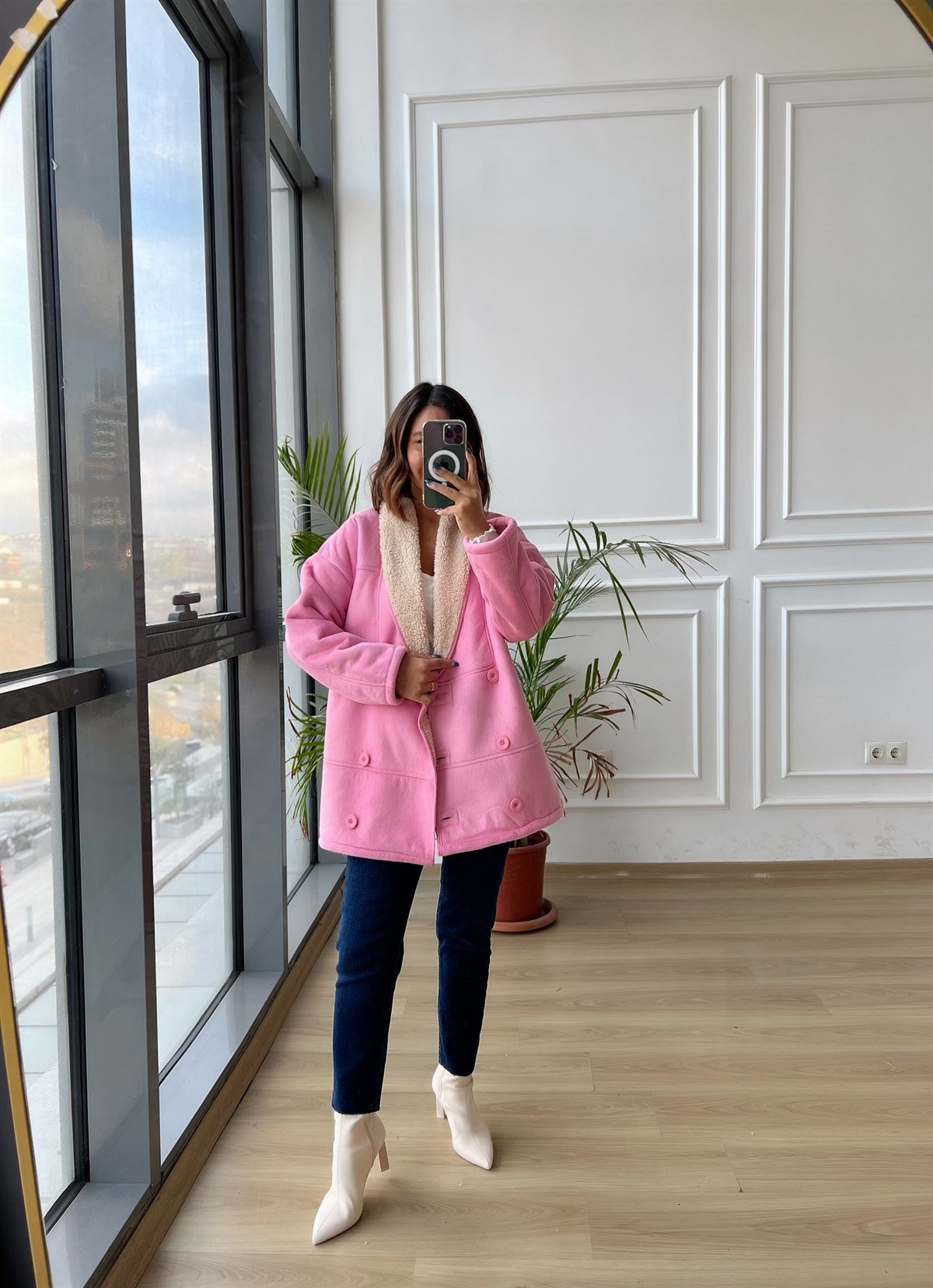 Pembe İçi Yünlü Ceket