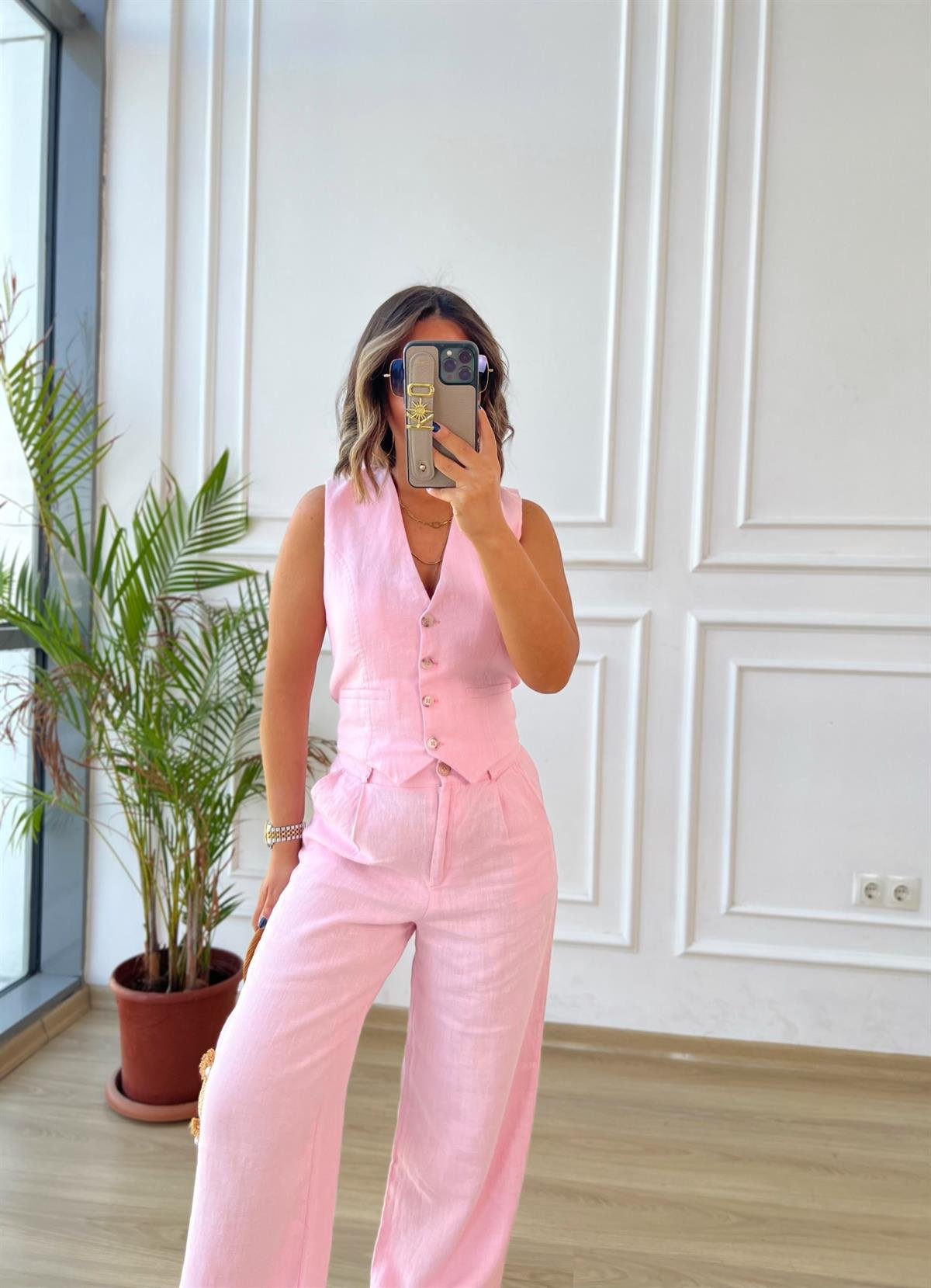 Pembe Keten Yelek
