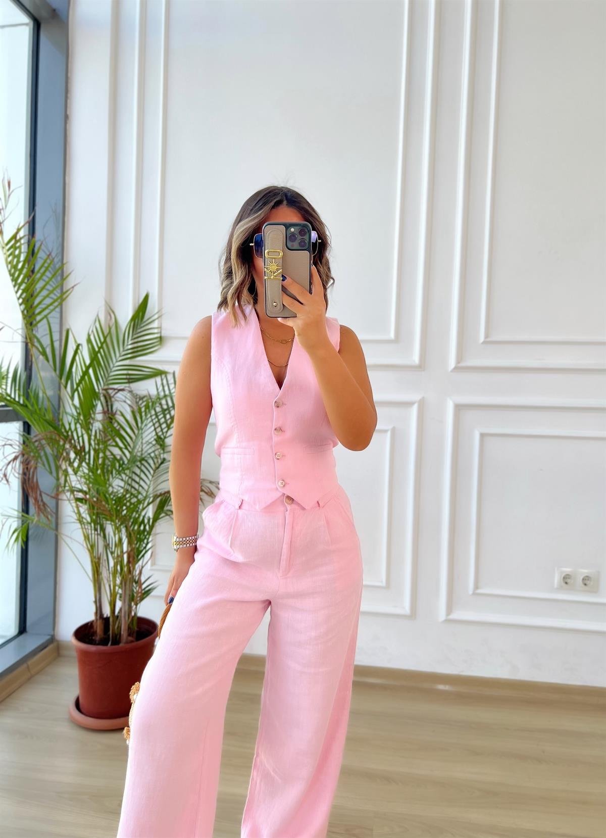 Pembe Keten Yelek