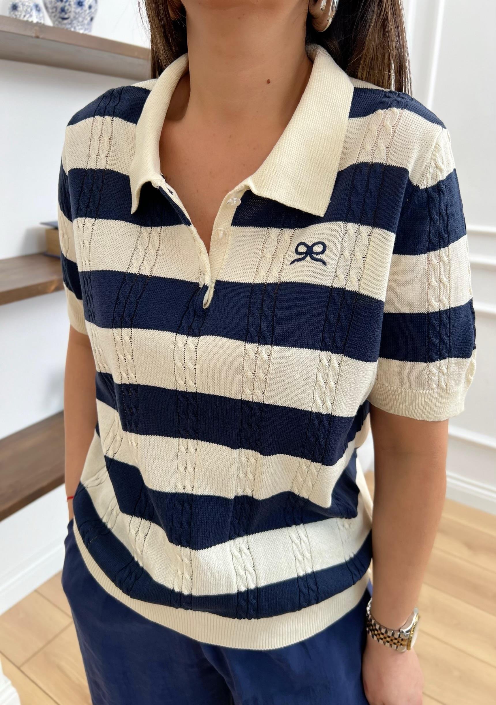 Polo Yaka Çizgili Merserize Bluz