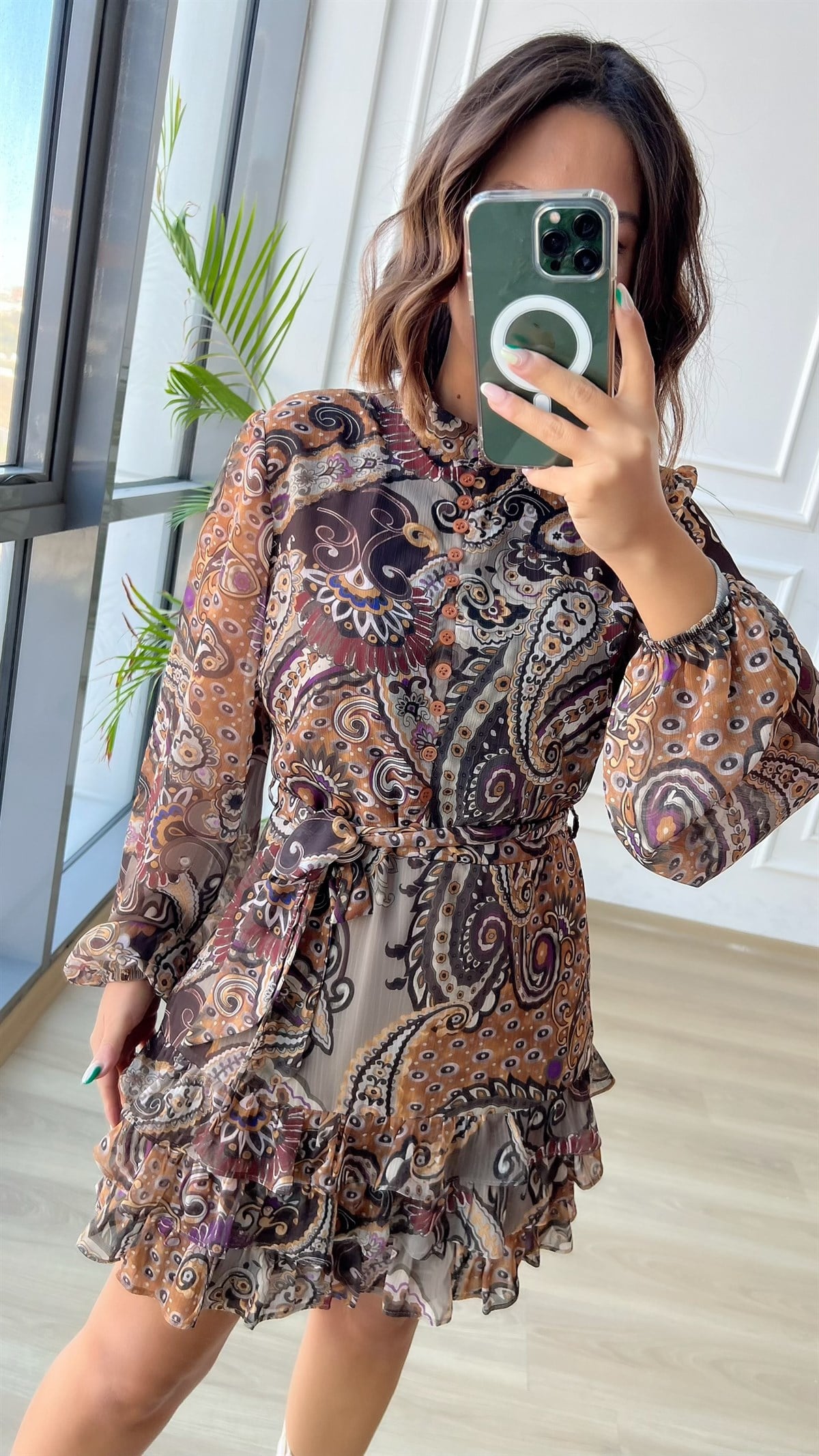 Şal Desen Şifon Elbise