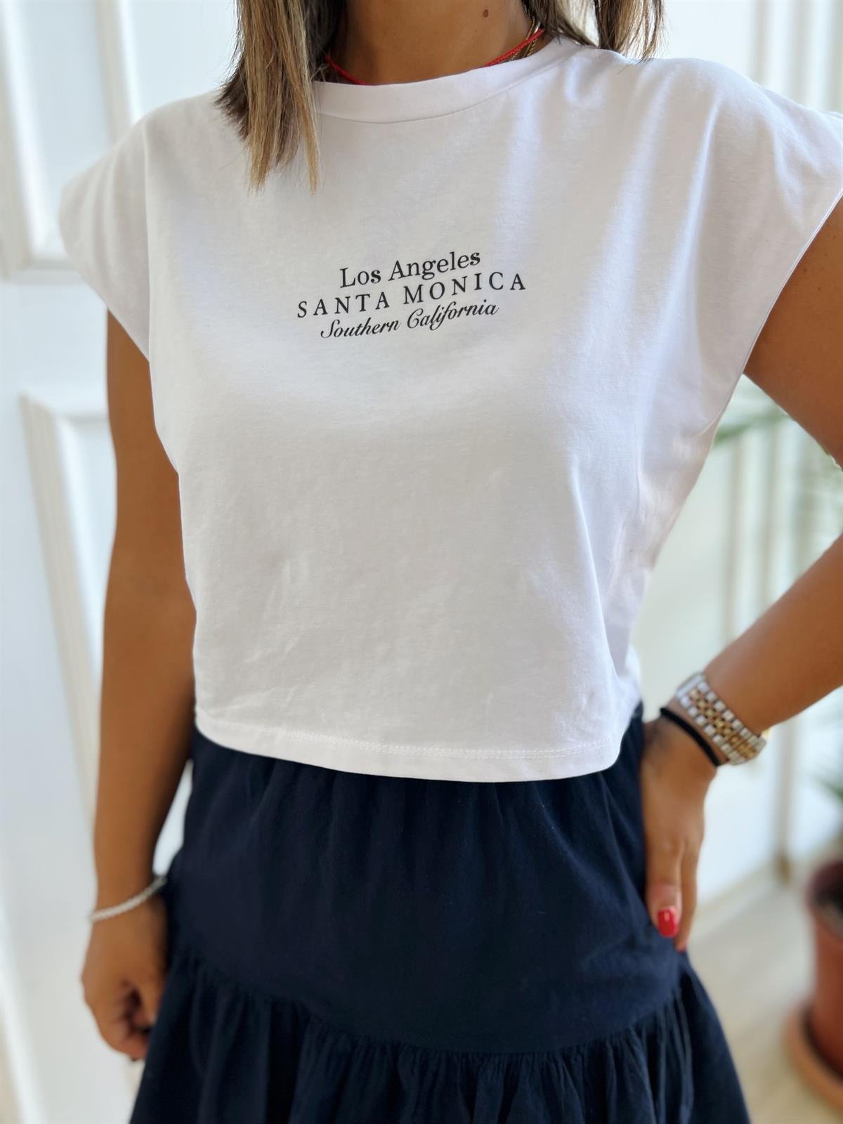 Santa monica beyaz basic tişört 