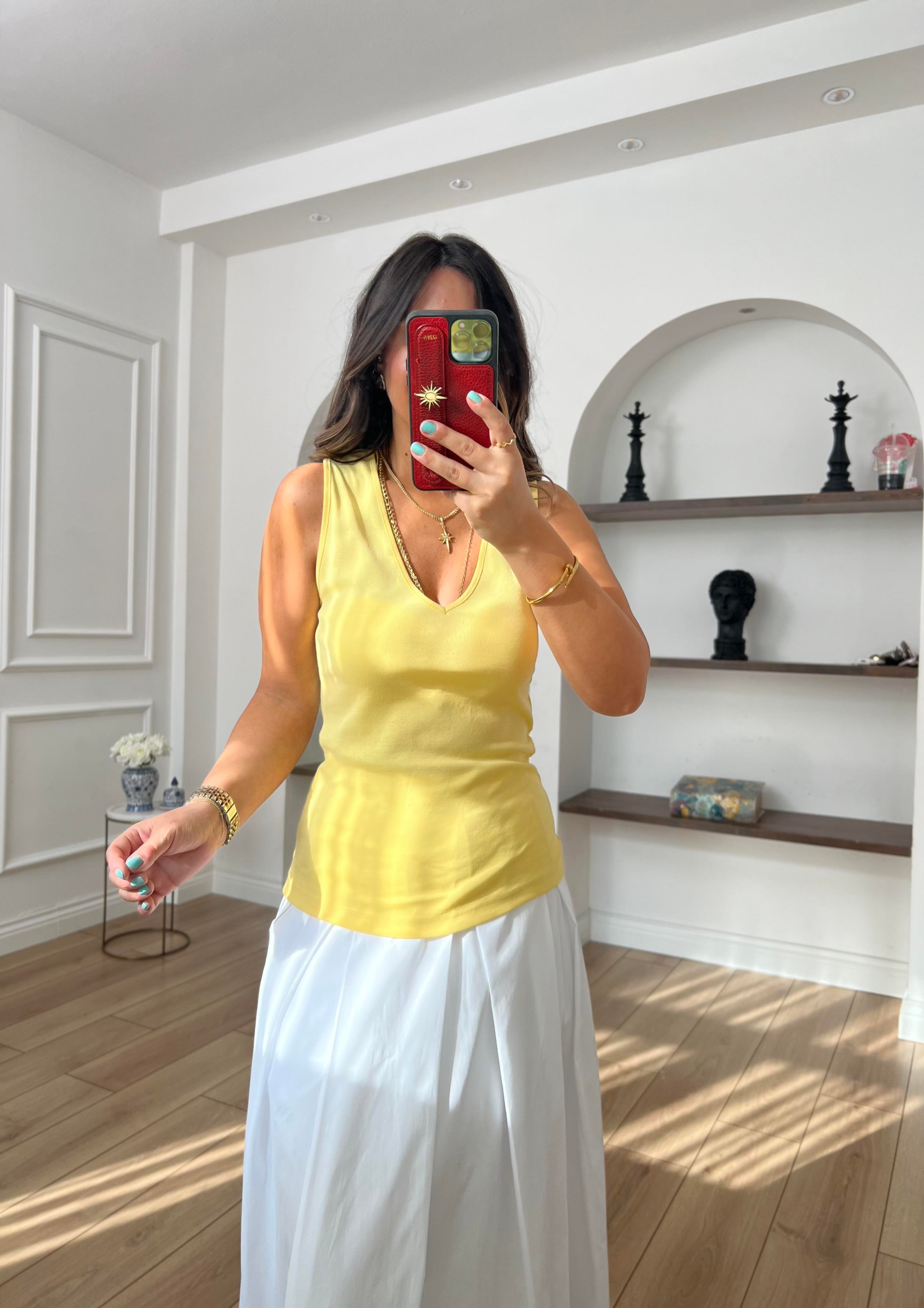 Sarı V Yaka Bluz