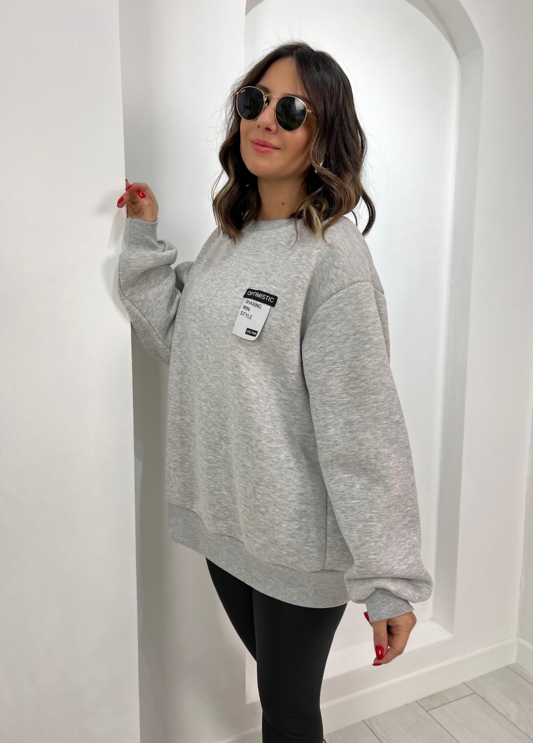 Sırtı Fermuarlı Gri Sweat