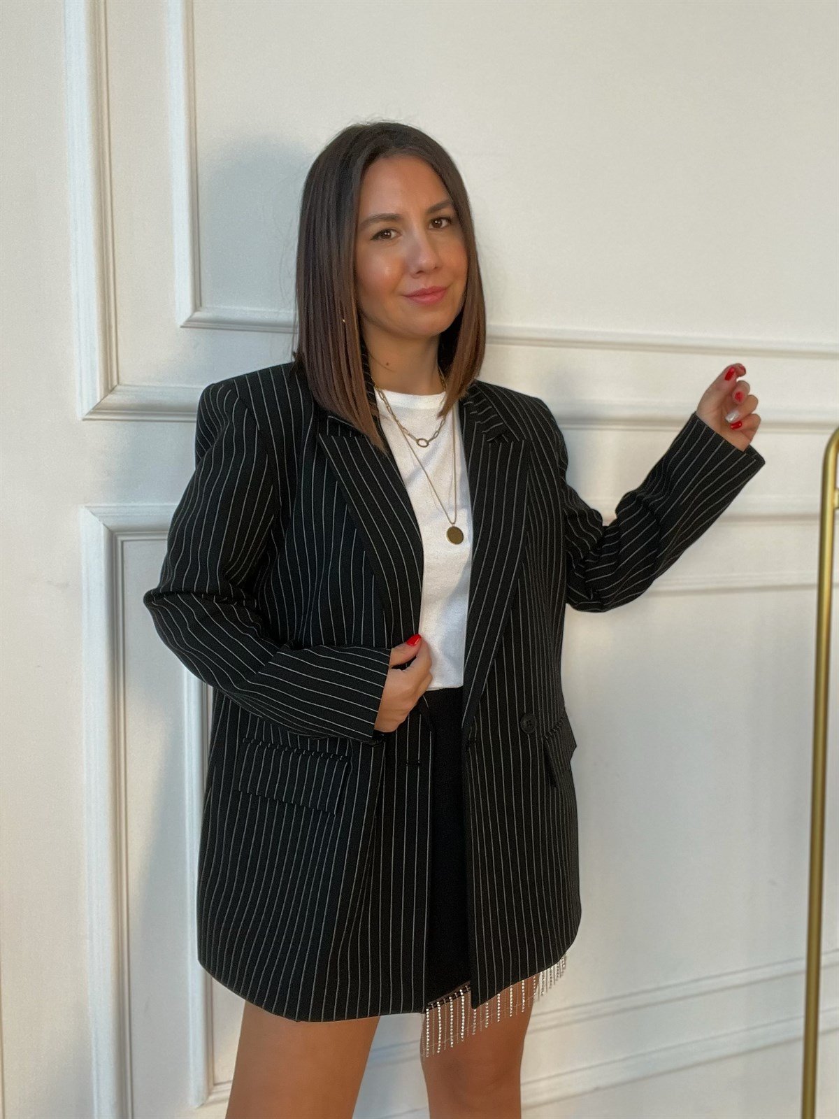 Siyah Çizgili Blazer Ceket