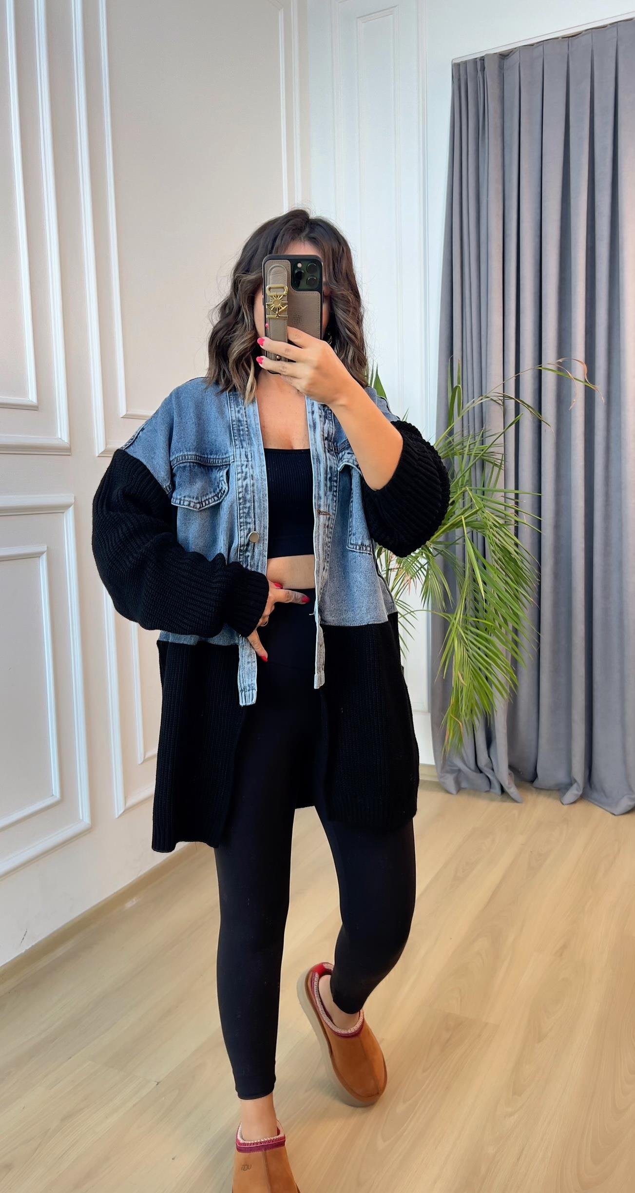 Siyah Denim Garnili Triko Hırka