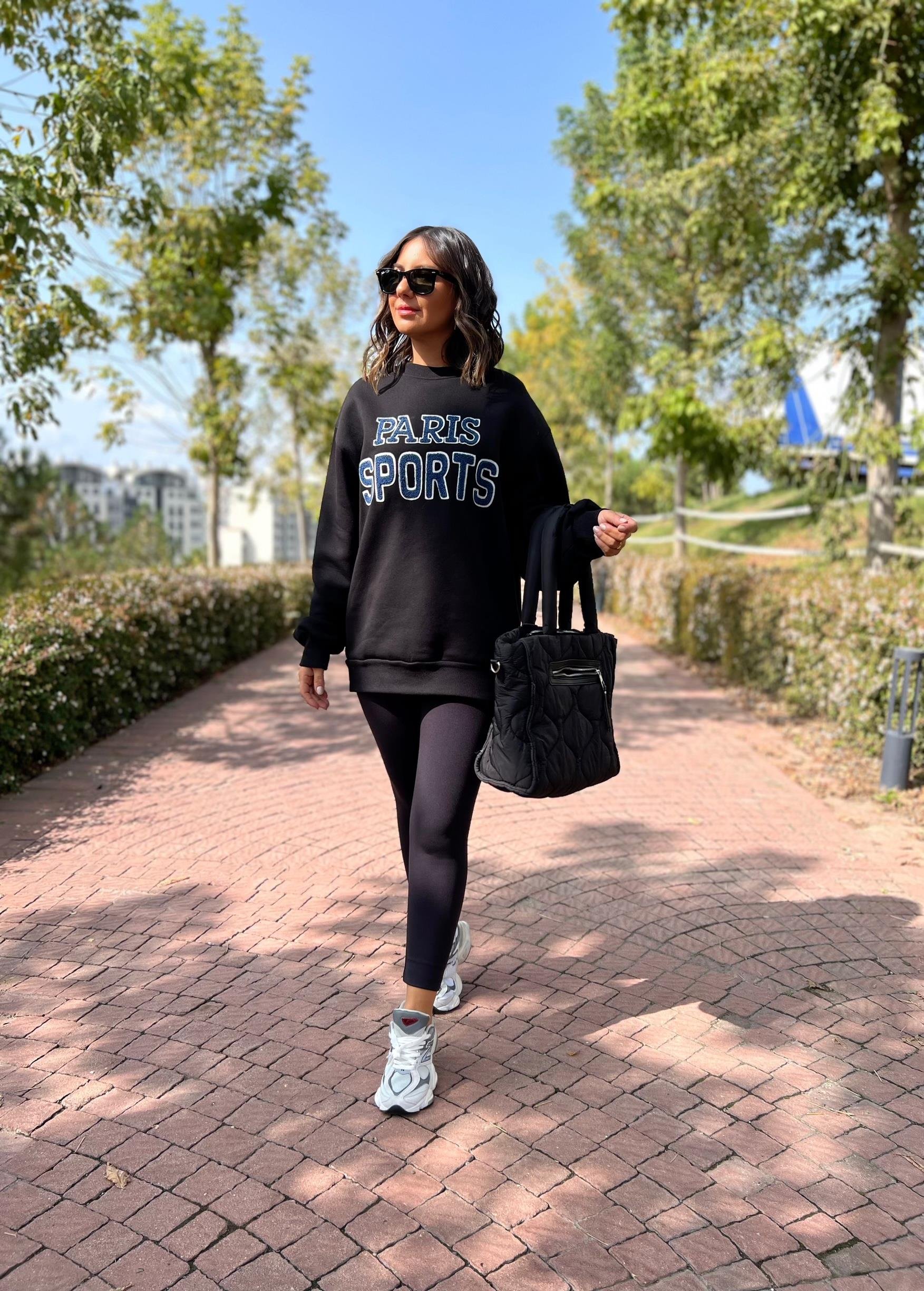 Siyah Kabartma Nakışlı Sweat
