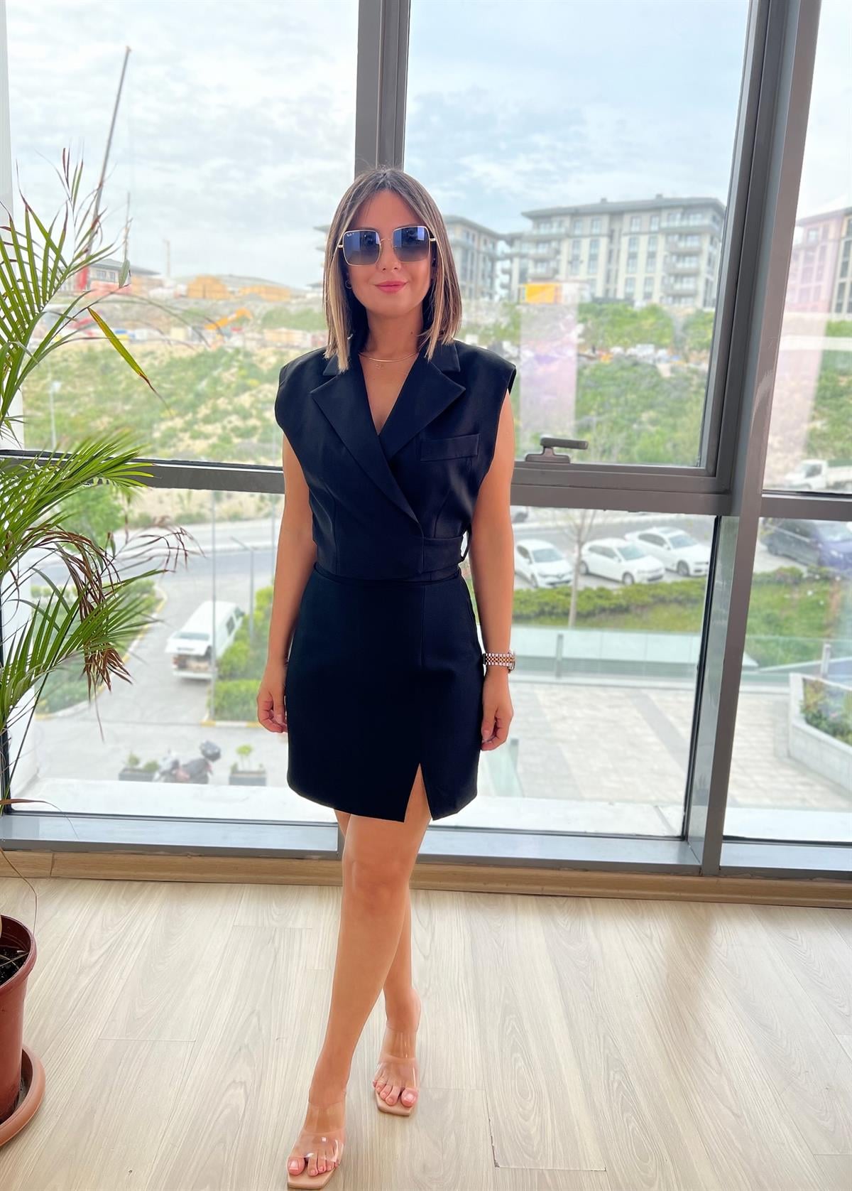 Siyah Krovaze Kısa Ceket Yelek