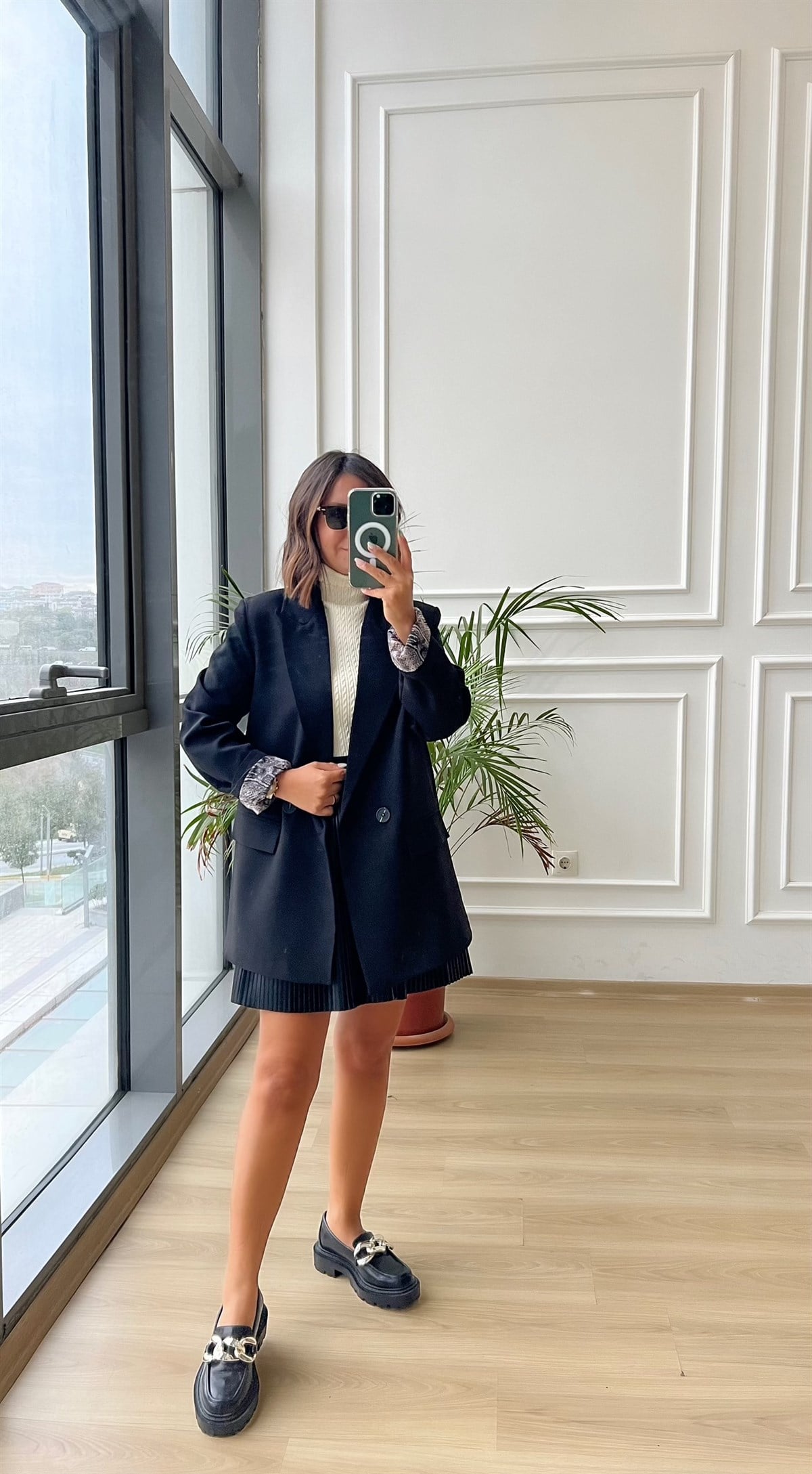 Siyah Leopar Astarlı Blazer Ceket