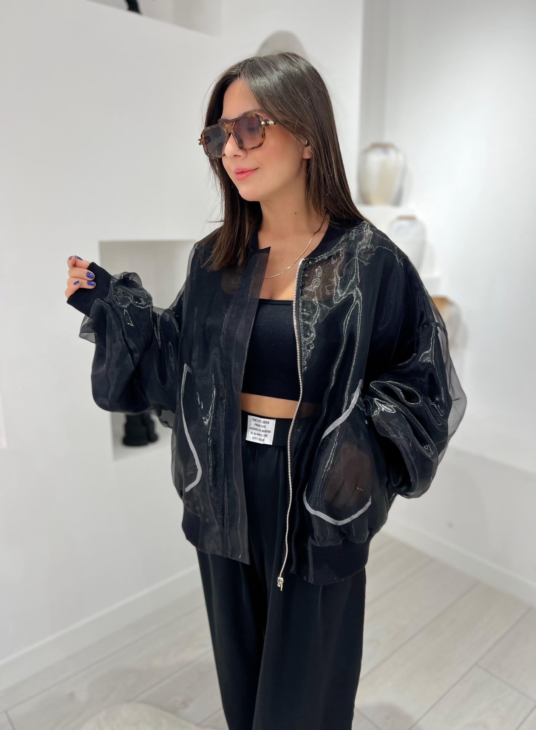 Siyah Organze Oversize Ceket
