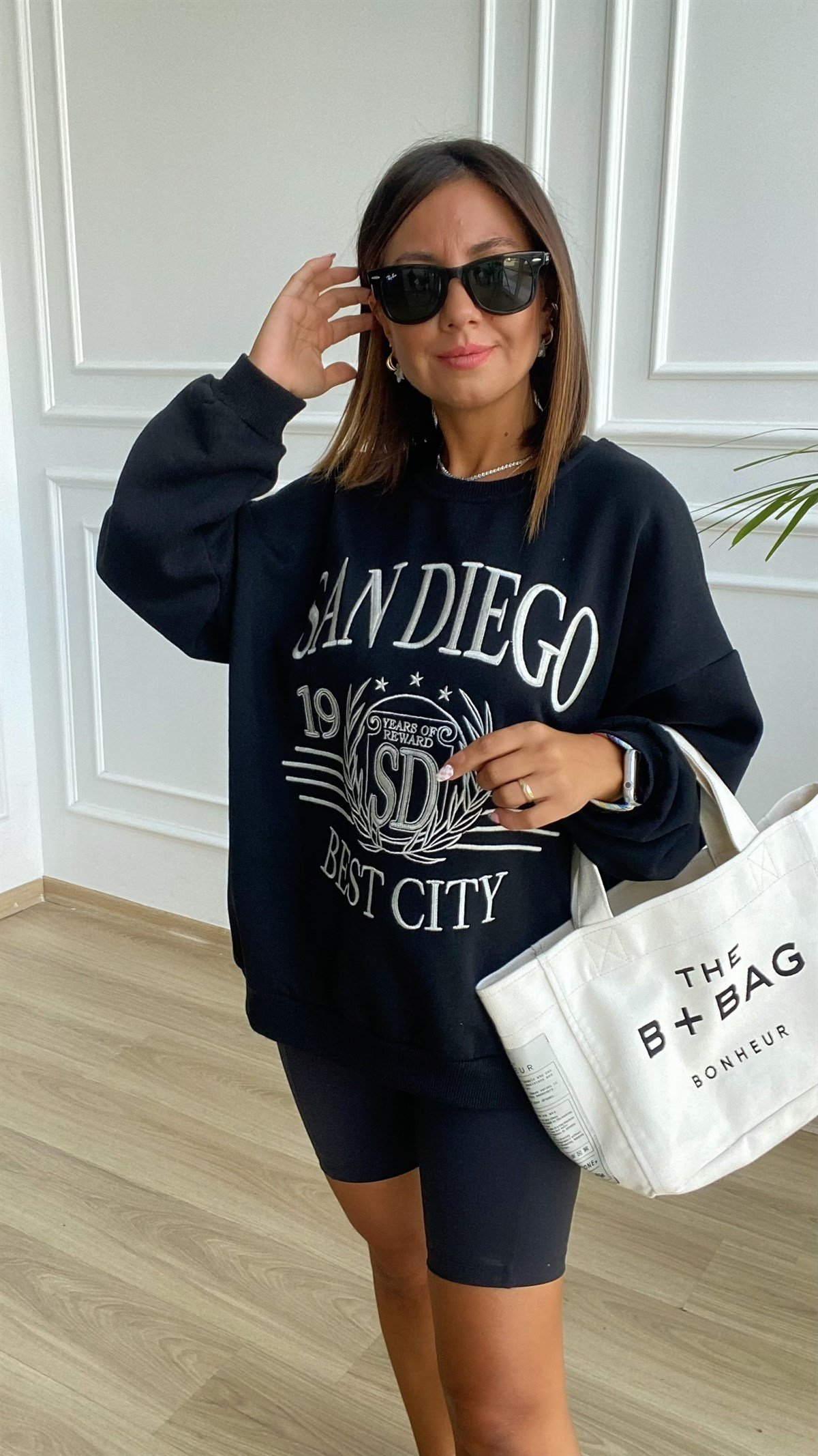 Siyah San Diego Baskılı Sweat