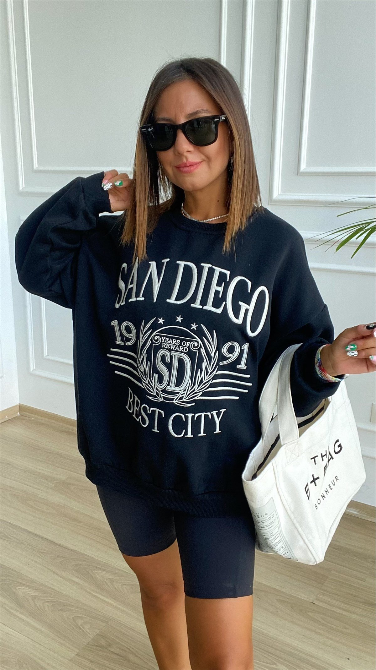 Siyah San Diego Baskılı Sweat