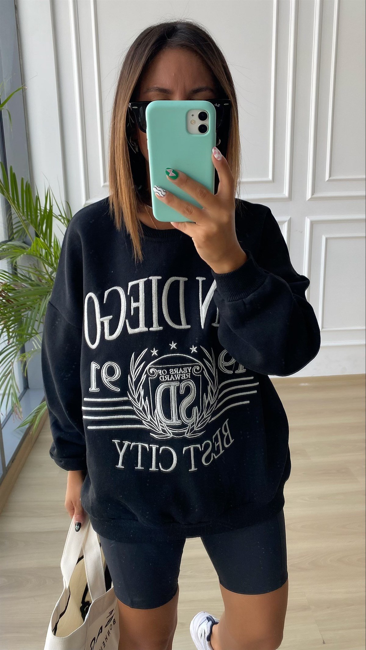 Siyah San Diego Baskılı Sweat