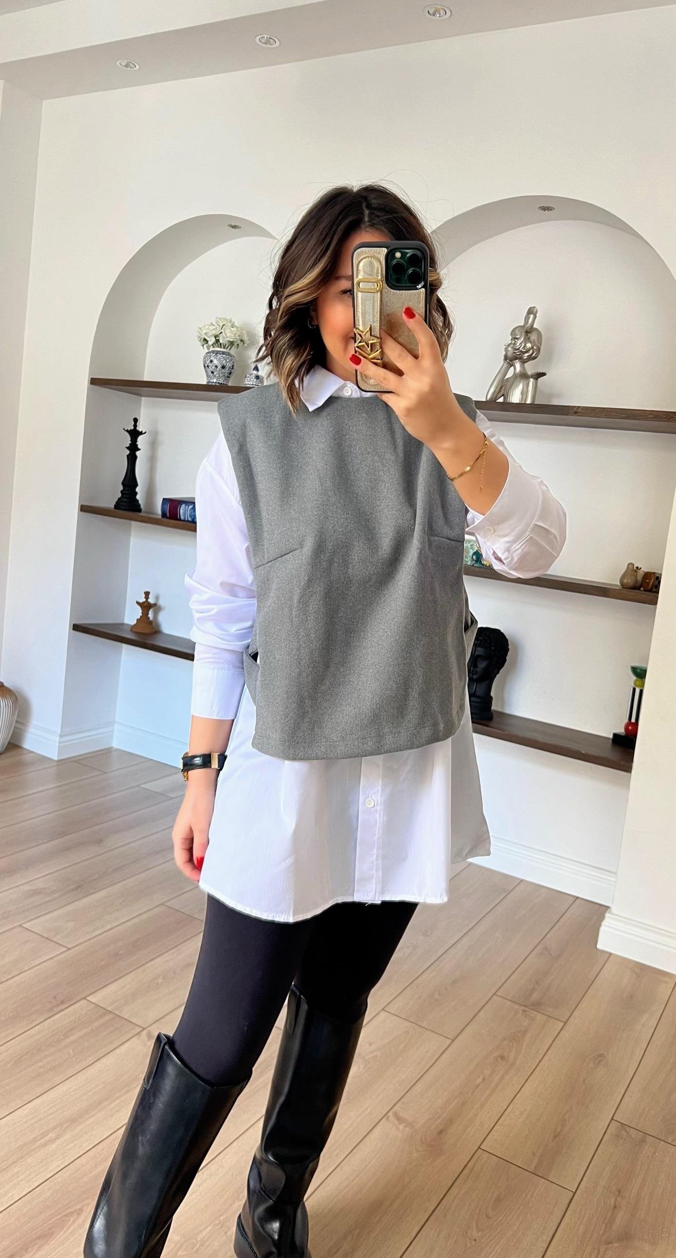 Süveter Detaylı Poplin Gömlek