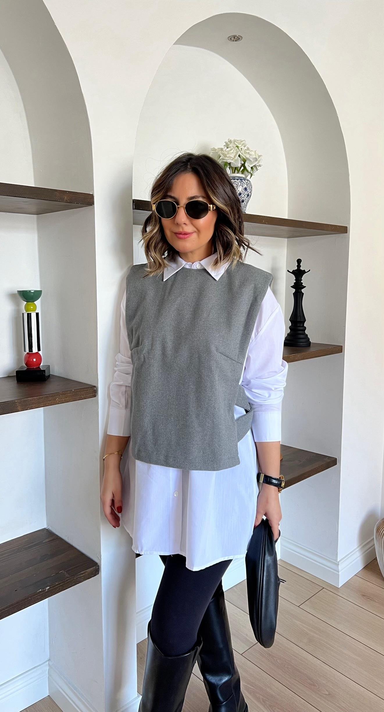 Süveter Detaylı Poplin Gömlek